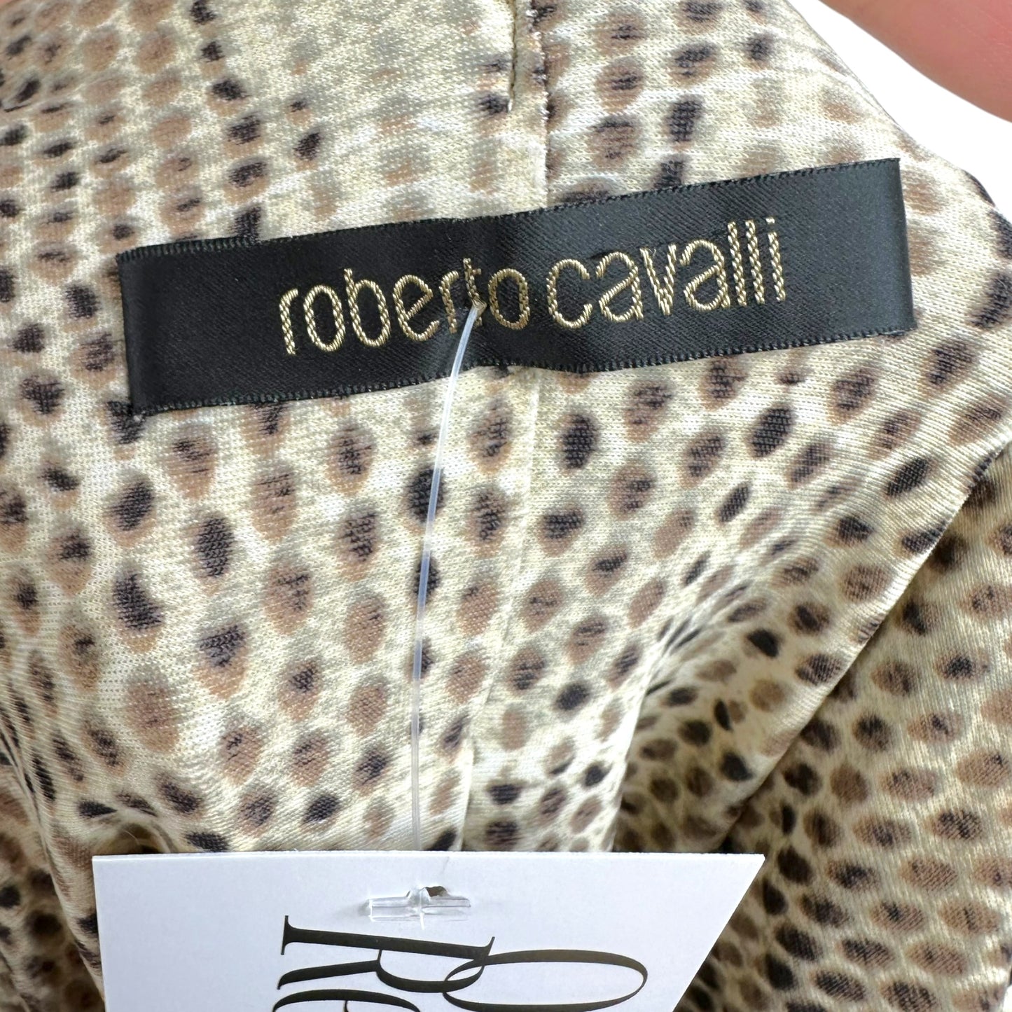 Roberto Cavalli Off-Shoulder Mini Dress Brown Snakeskin Print