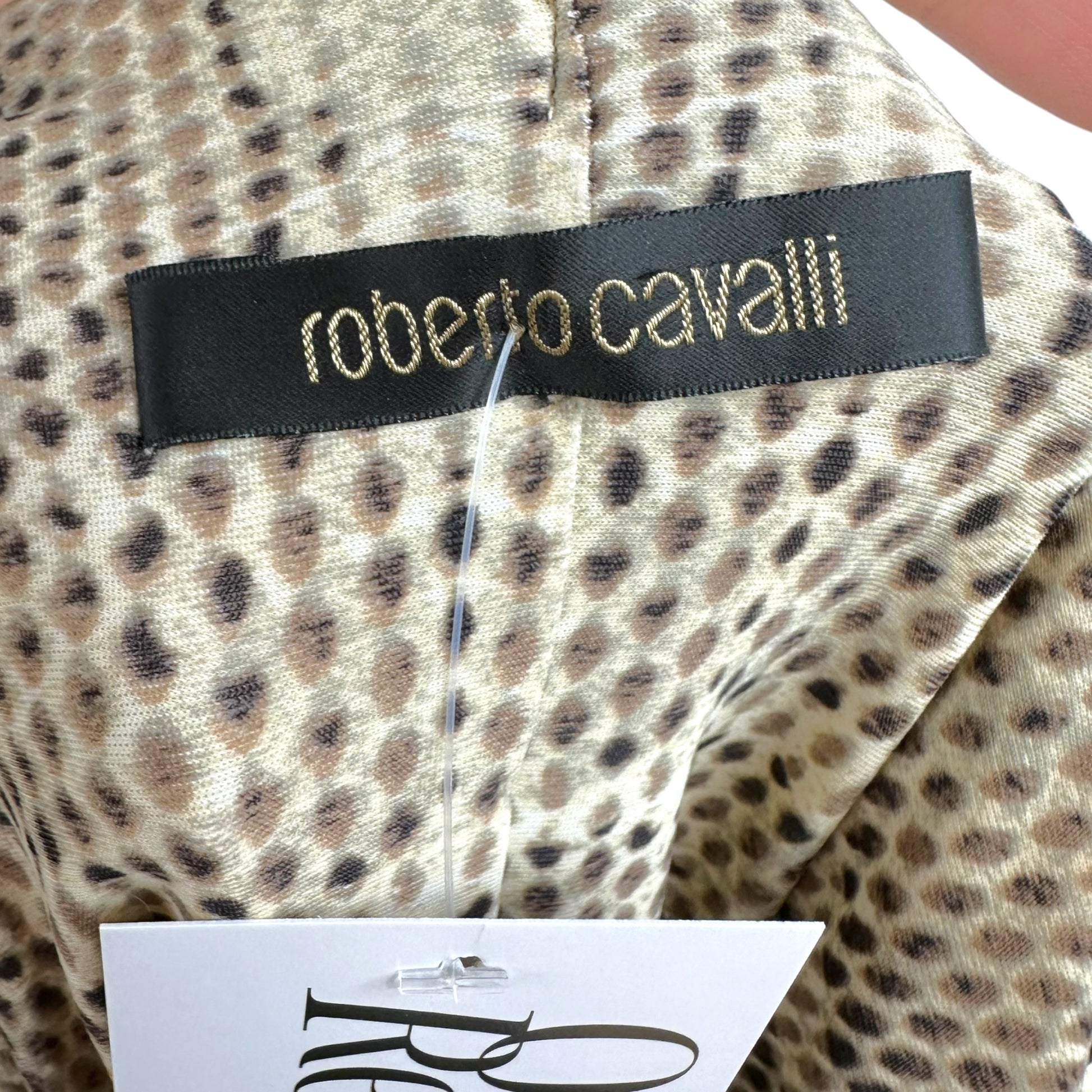 Roberto Cavalli Off-Shoulder Mini Dress Brown Snakeskin Print
