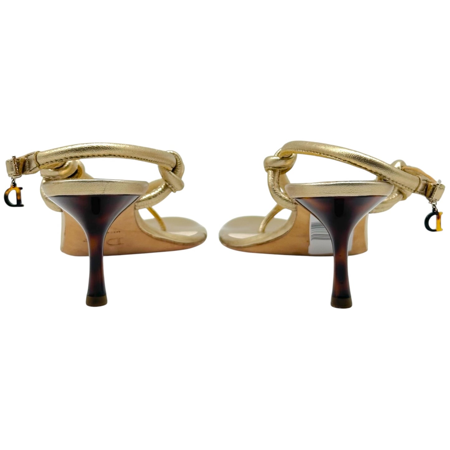 Christian Dior Gold & Tortoise Kitten Heel Thong Flip Flops