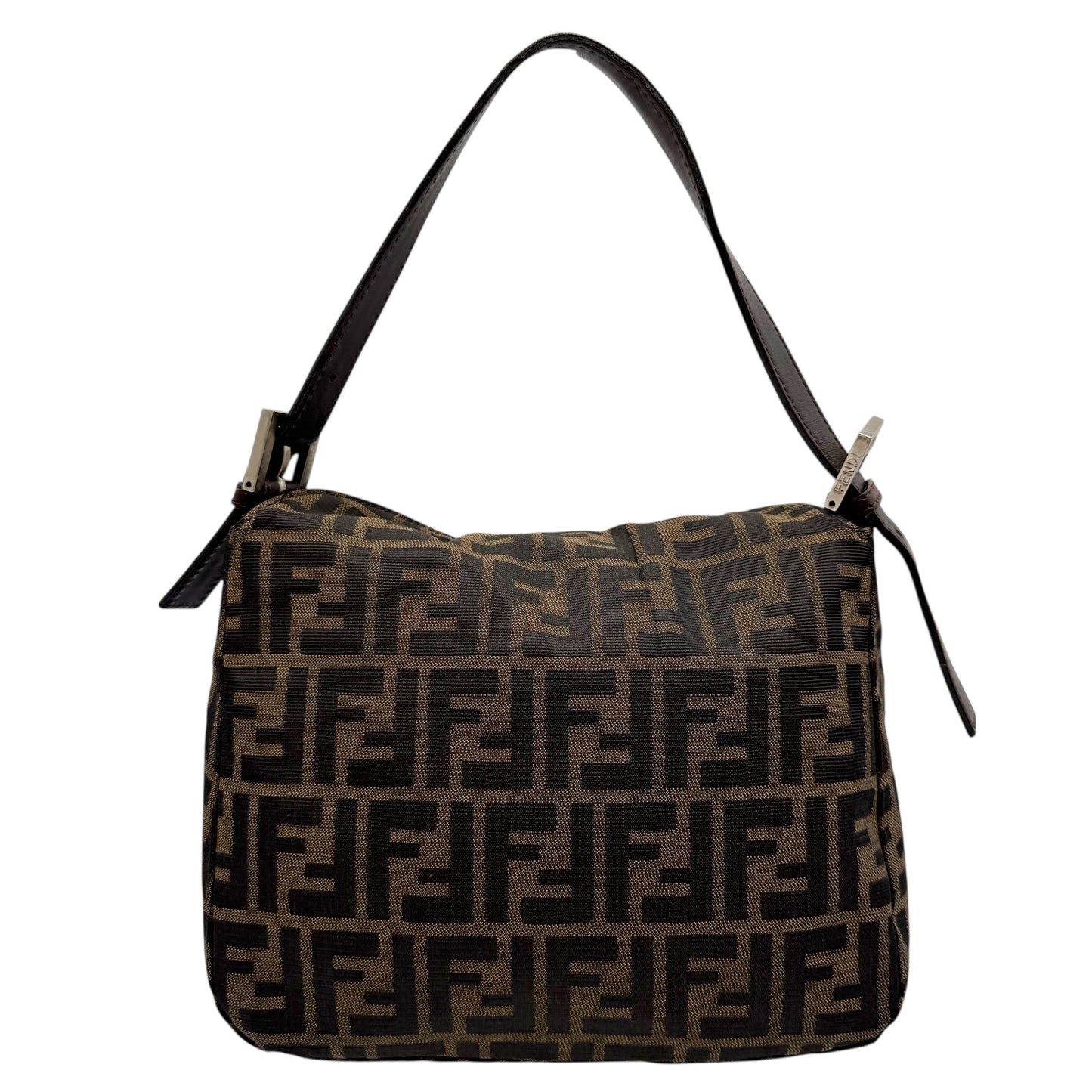 Fendi Brown Zucca Monogram Fold-Over Square Baguette Bag