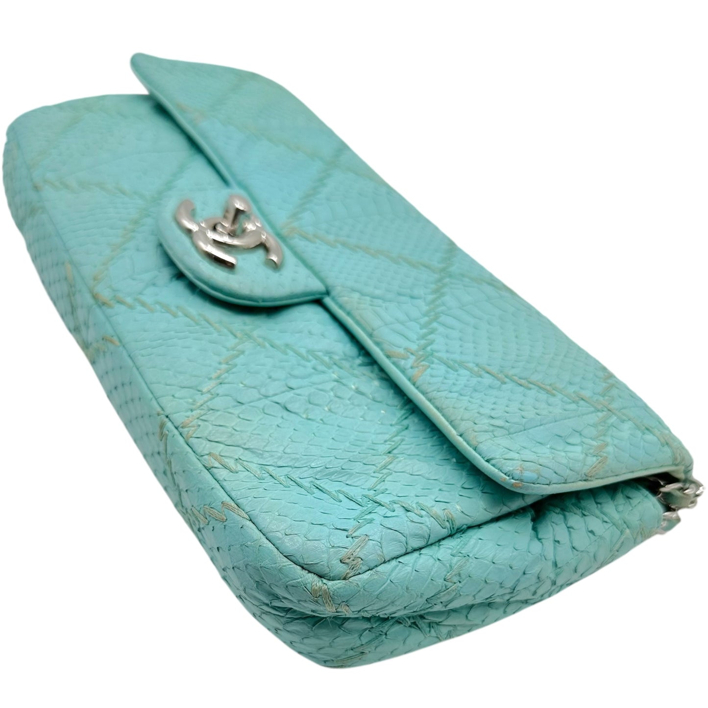 Chanel Light Blue Python Wild Stitch Small East West Flap Bag