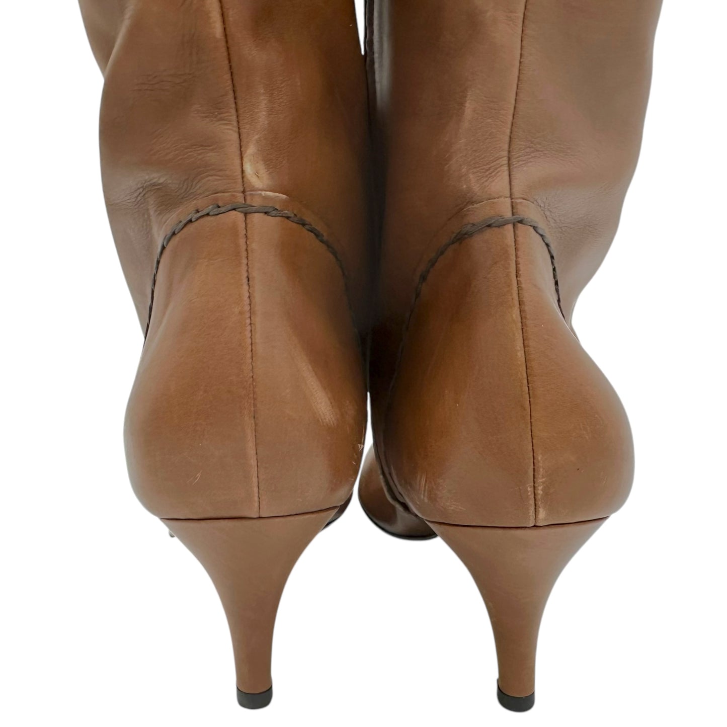 Prada Brown Leather Pointed Toe Heeled Boots