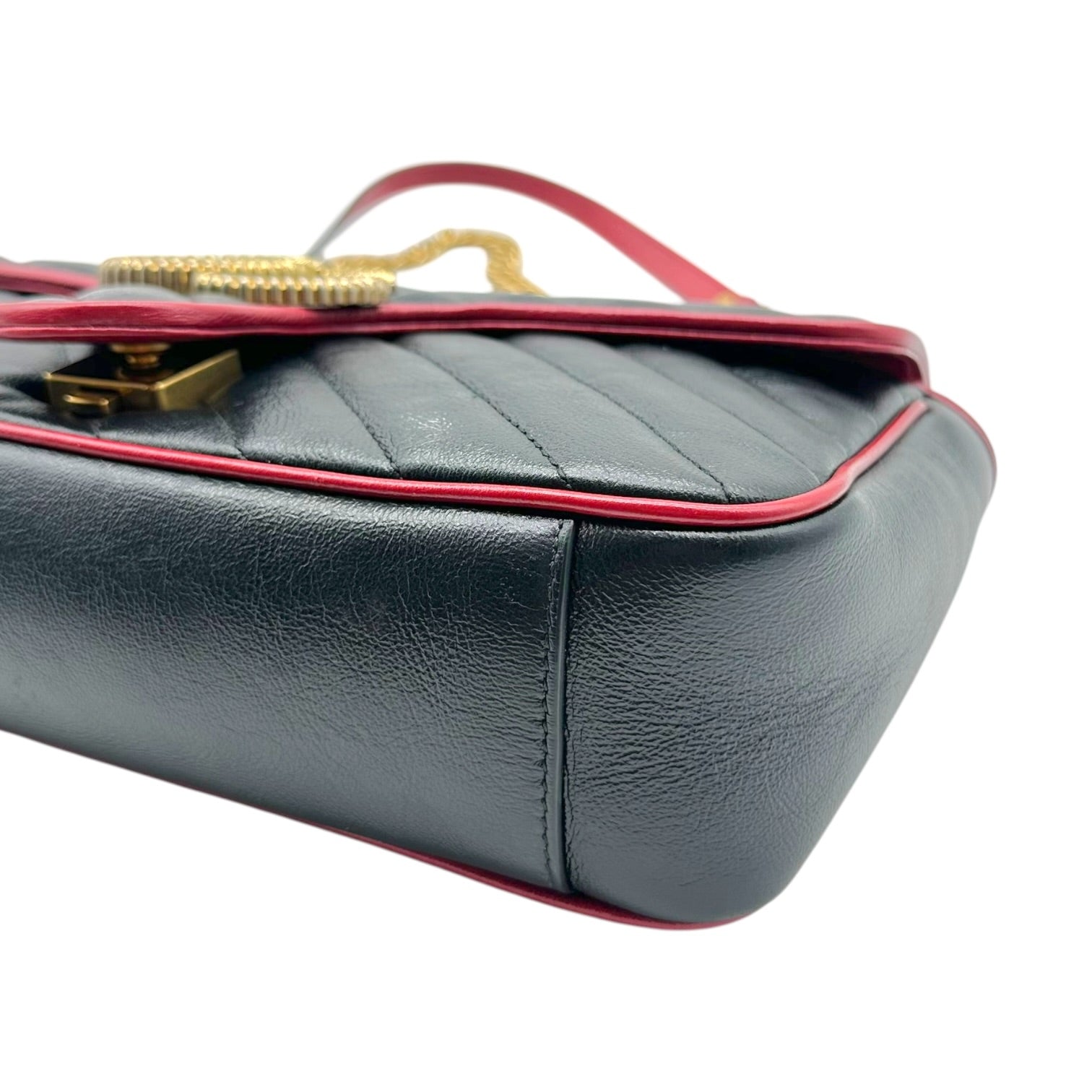 Gucci Black Leather Red Trim Marmot Shoulder Bag