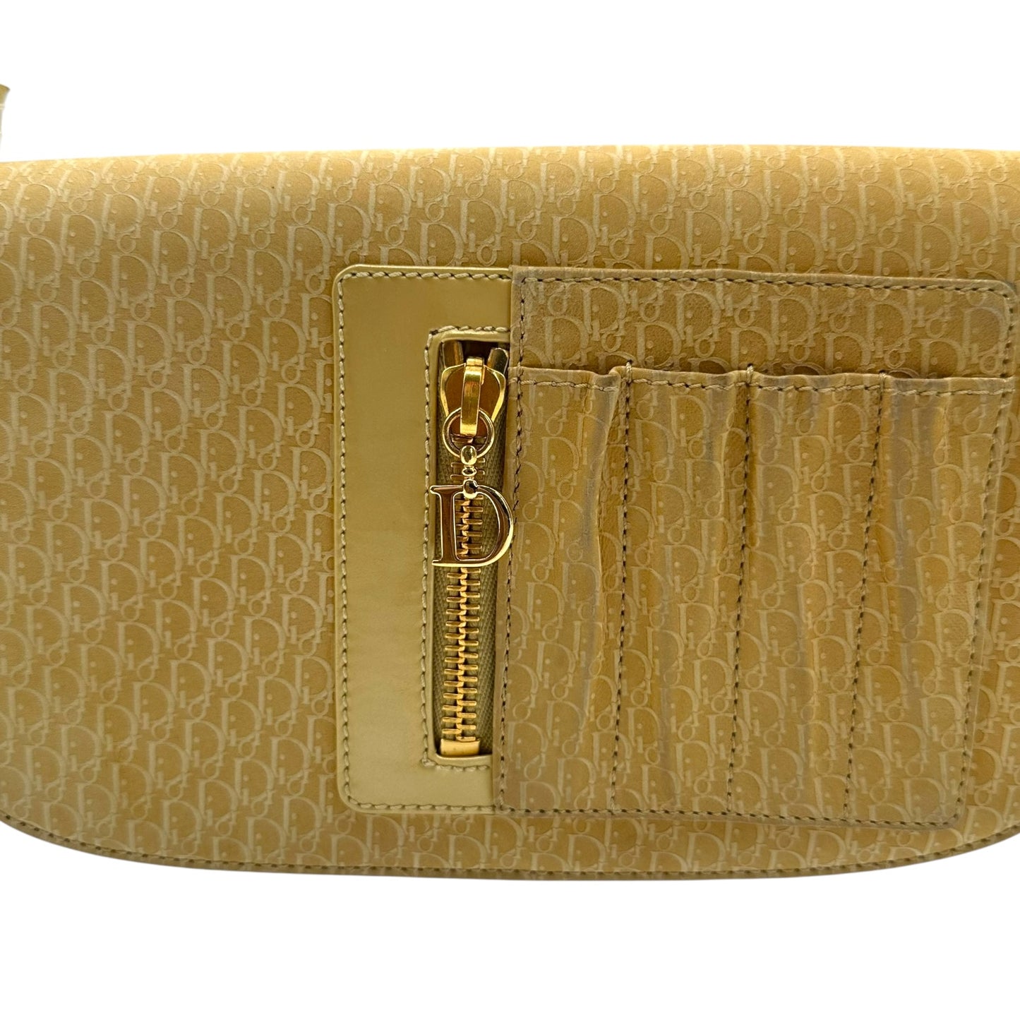 Christian Dior Yellow Monogram Suede & Patent Leather Zippered Shoulder Bag