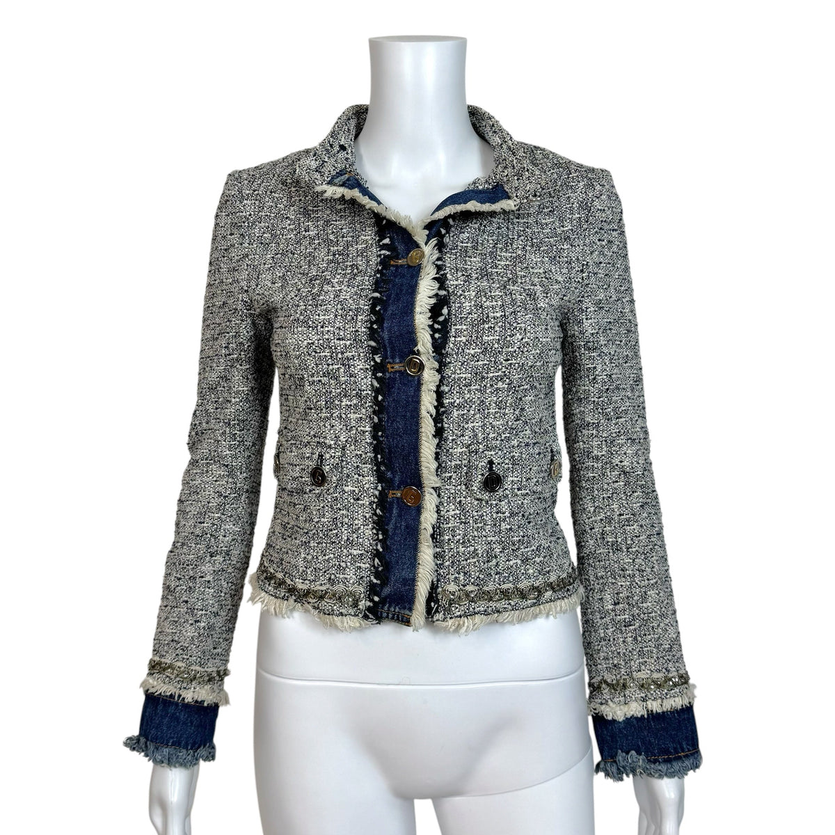 Dolce & Gabbana Tweed Denim Jacket Crystal Embellished