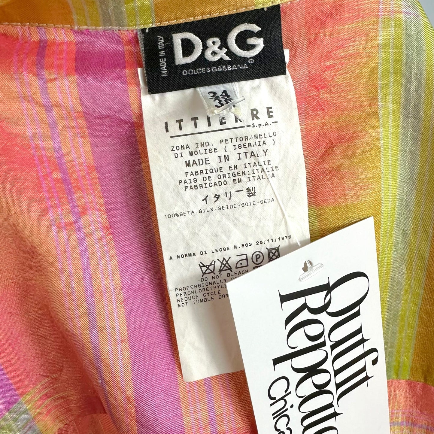 Dolce & Gabbana Silk Blouse Pink Green Plaid Button-Up