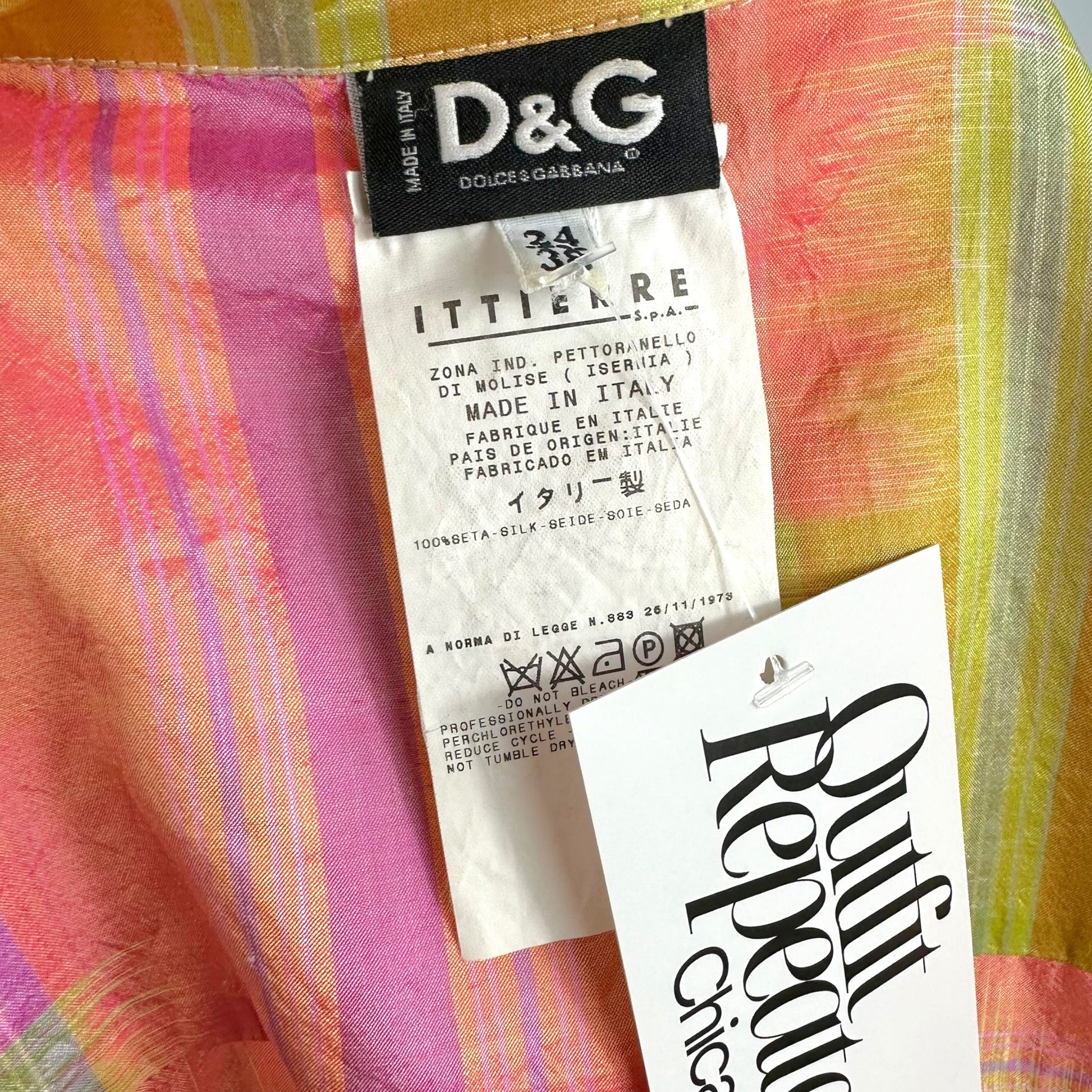 Dolce & Gabbana Silk Blouse Pink Green Plaid Button-Up