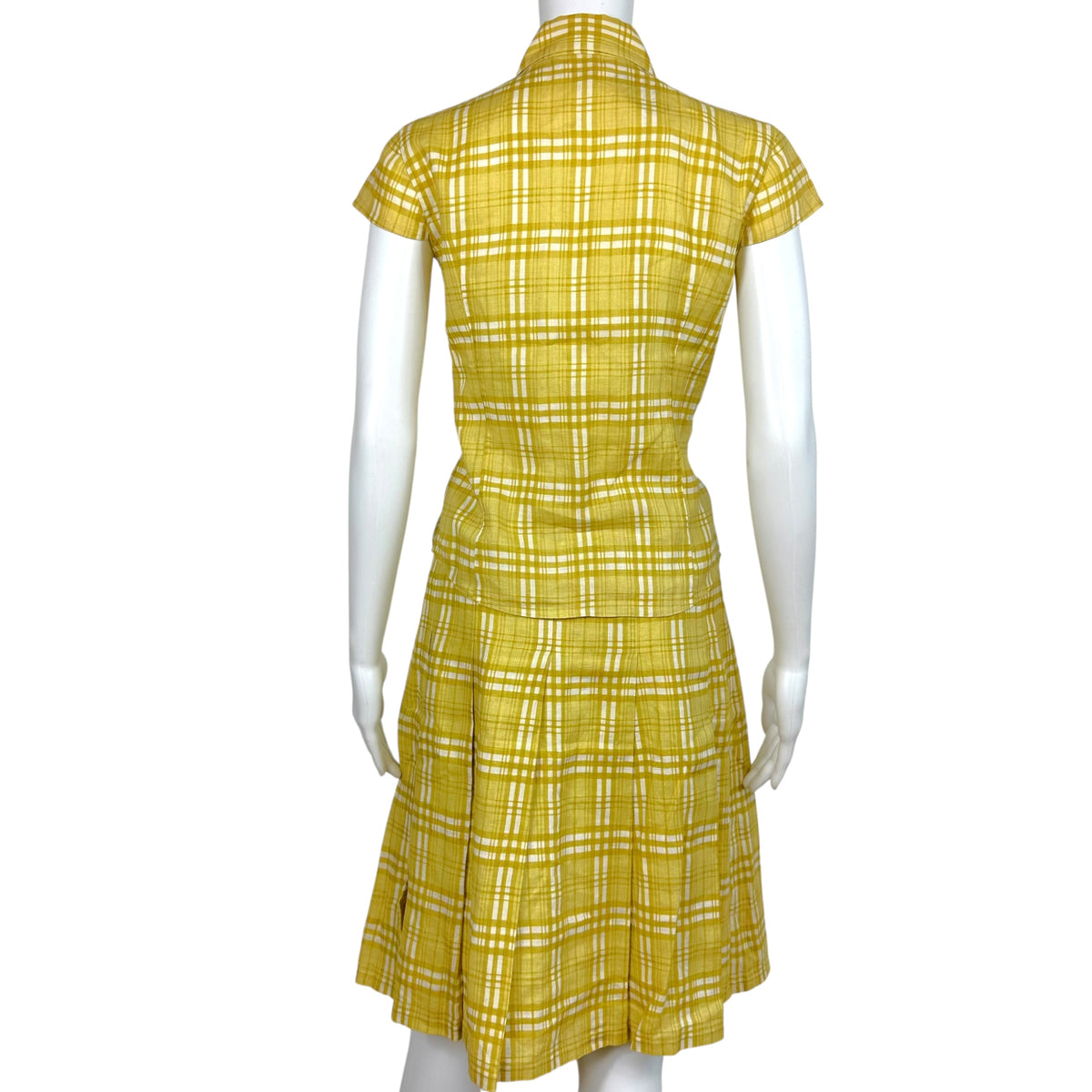 Burberry Mini Skirt And Blouse Set Mustard Yellow Linen
