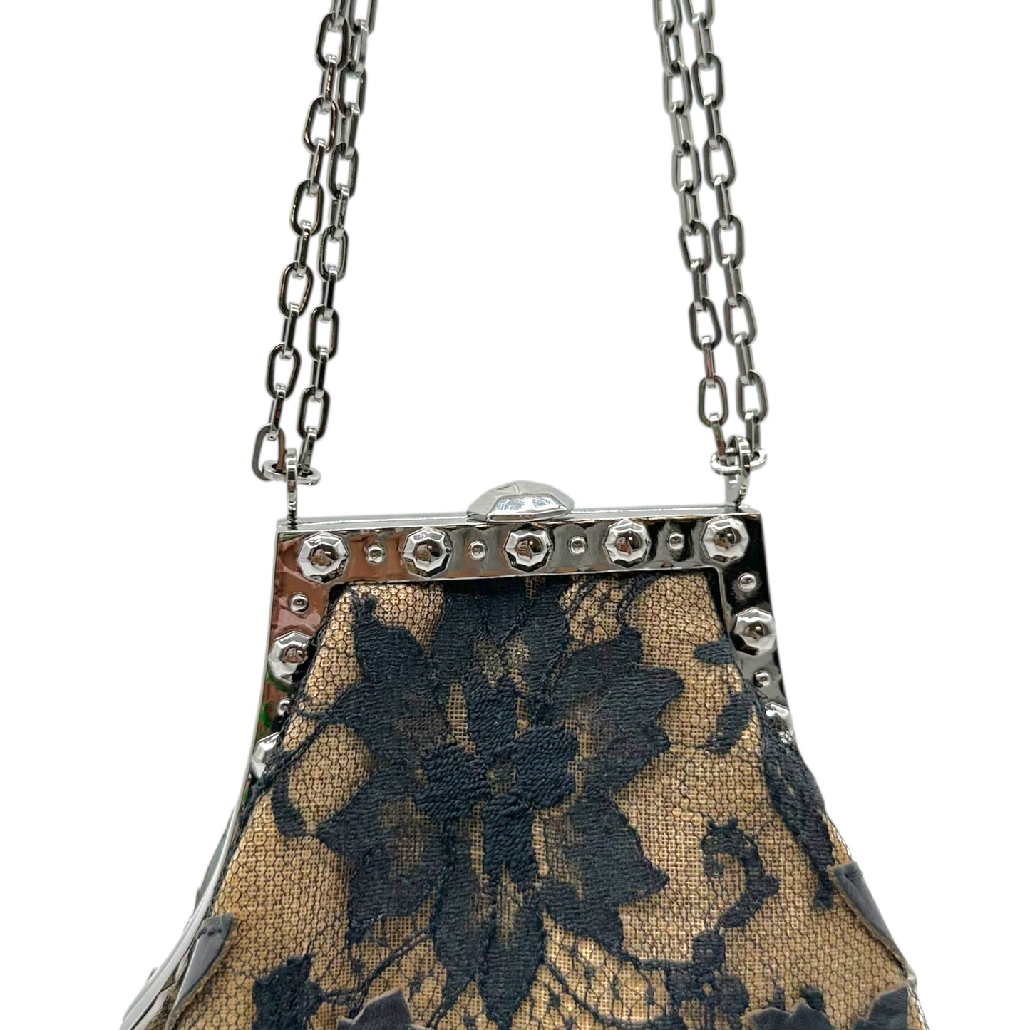 Valentino Garavani Black Lace Leather Applique Evening Bag