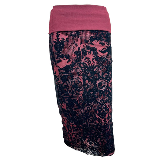 Jean Paul Gaultier Burgundy & Red Velvet & Mesh Midi Skirt