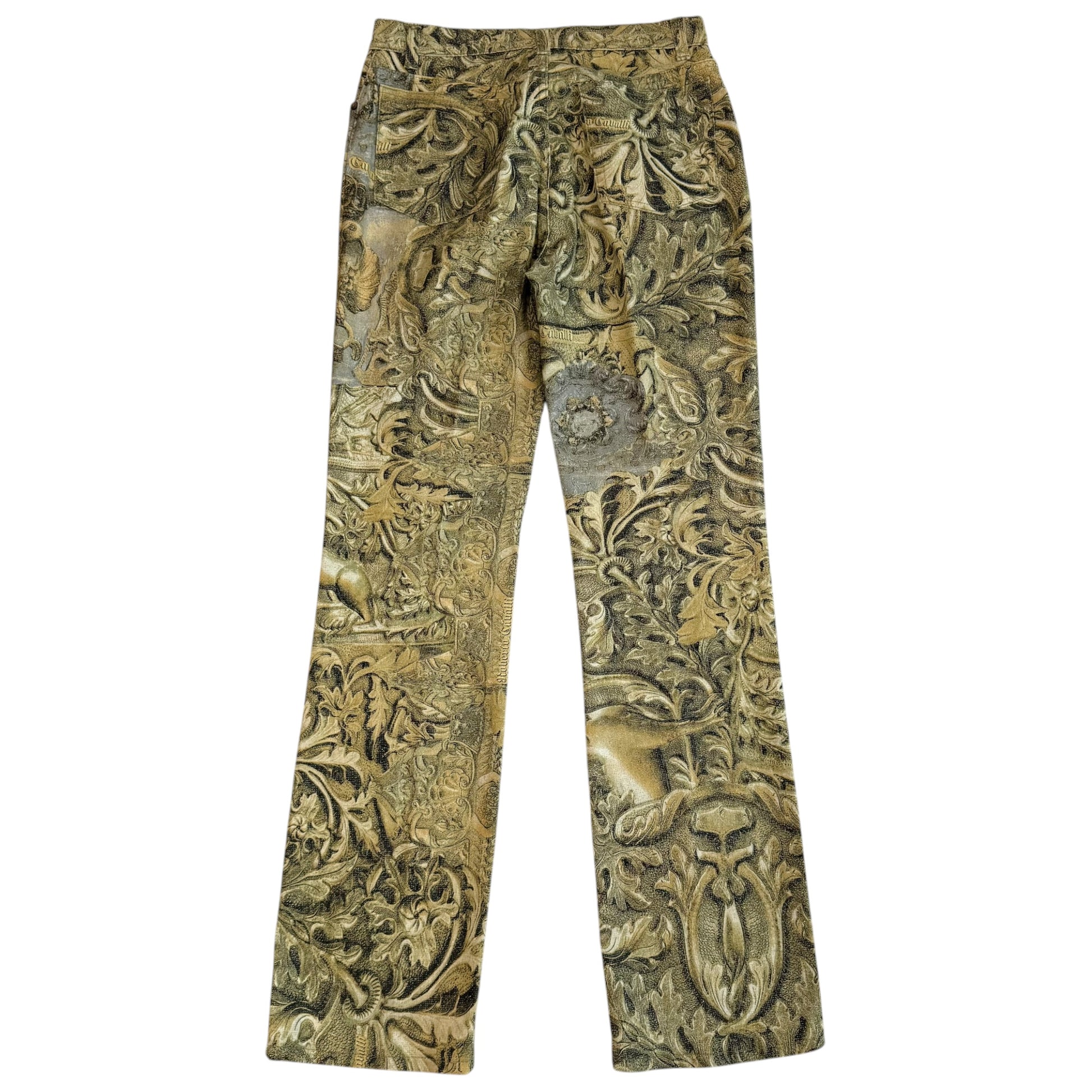 Roberto Cavalli Gold Damask Print Jeans Medium