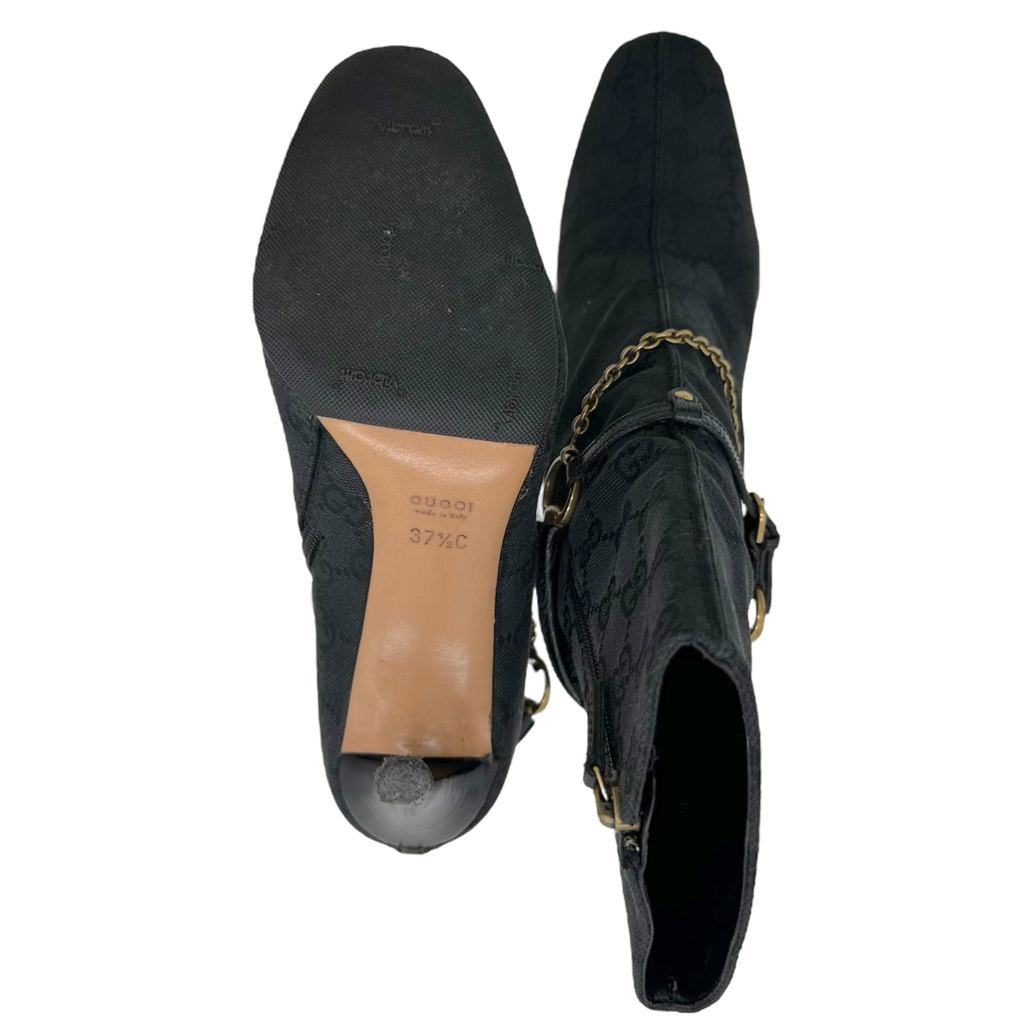 Gucci Black Monogram Heeled Booties - Outfit Repeater