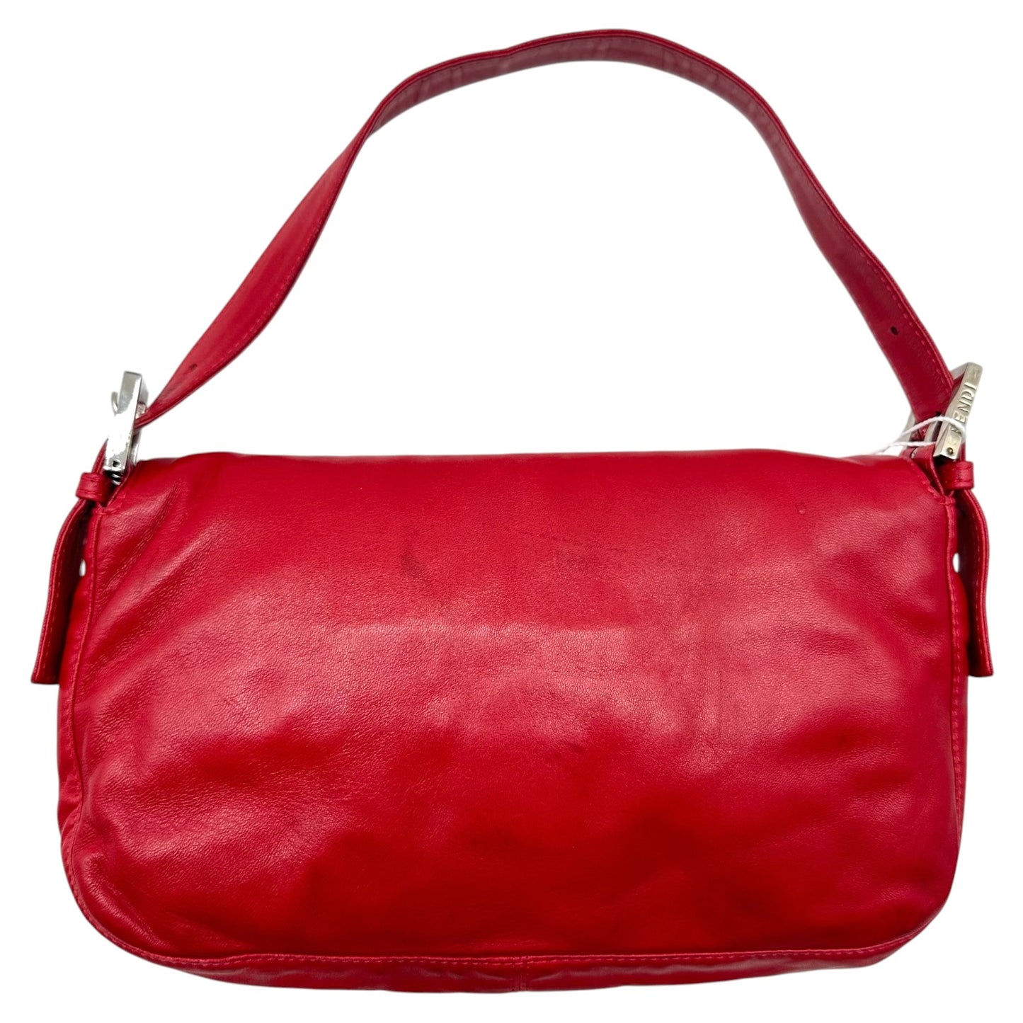 Fendi Red Leather Baguette Shoulder Bag with Yellow Stone
