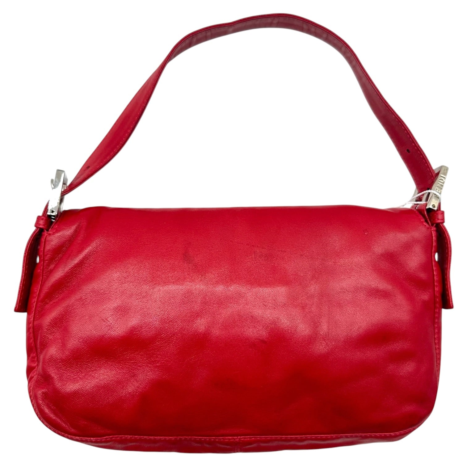 Fendi Red Leather Baguette Shoulder Bag with Yellow Stone