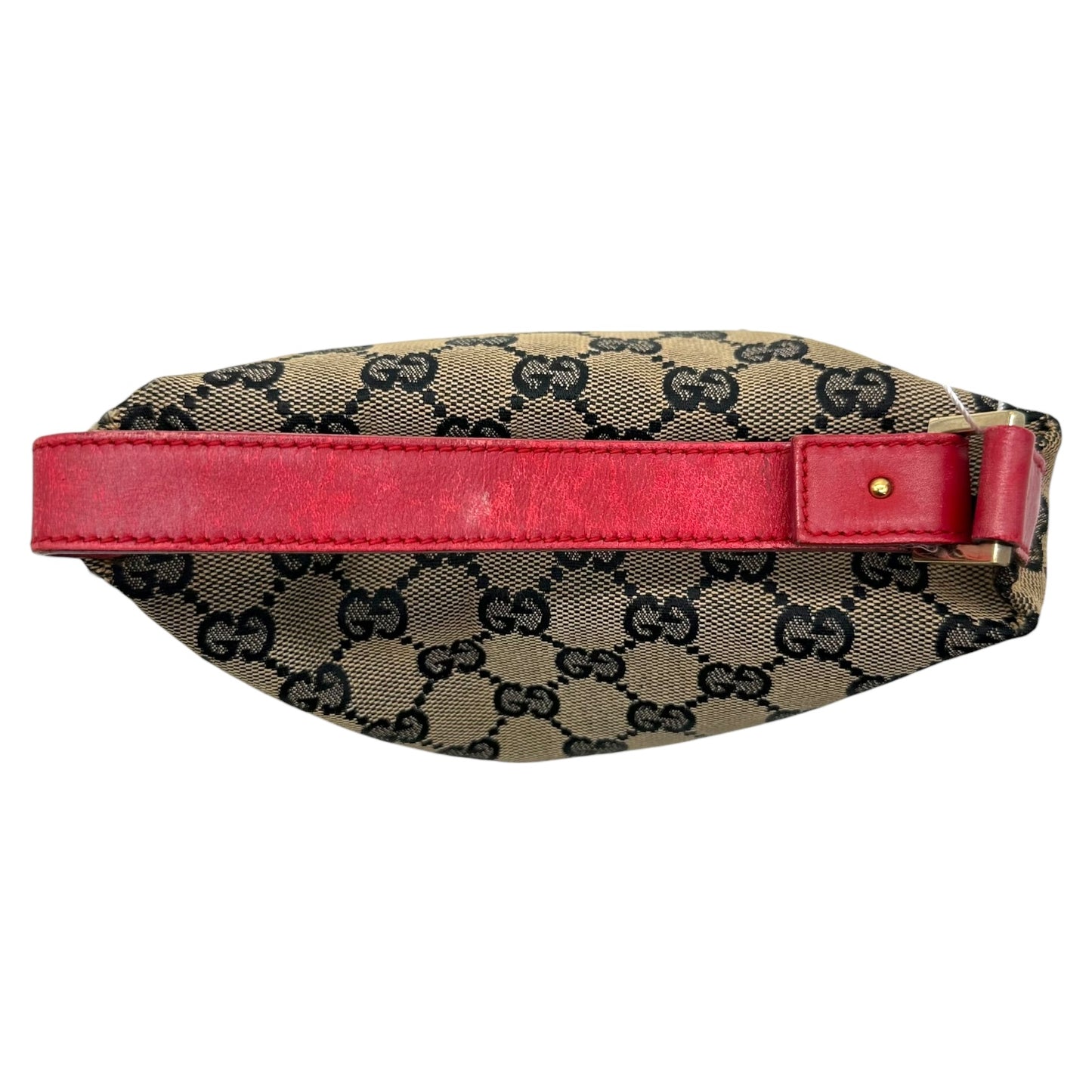 Gucci Gray Monogram & Red Leather Pochette Bag - Outfit Repeater