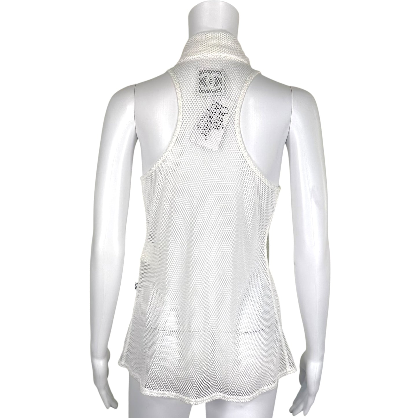Chanel Sport White Sheer Open Mesh Tie Neck Blouse