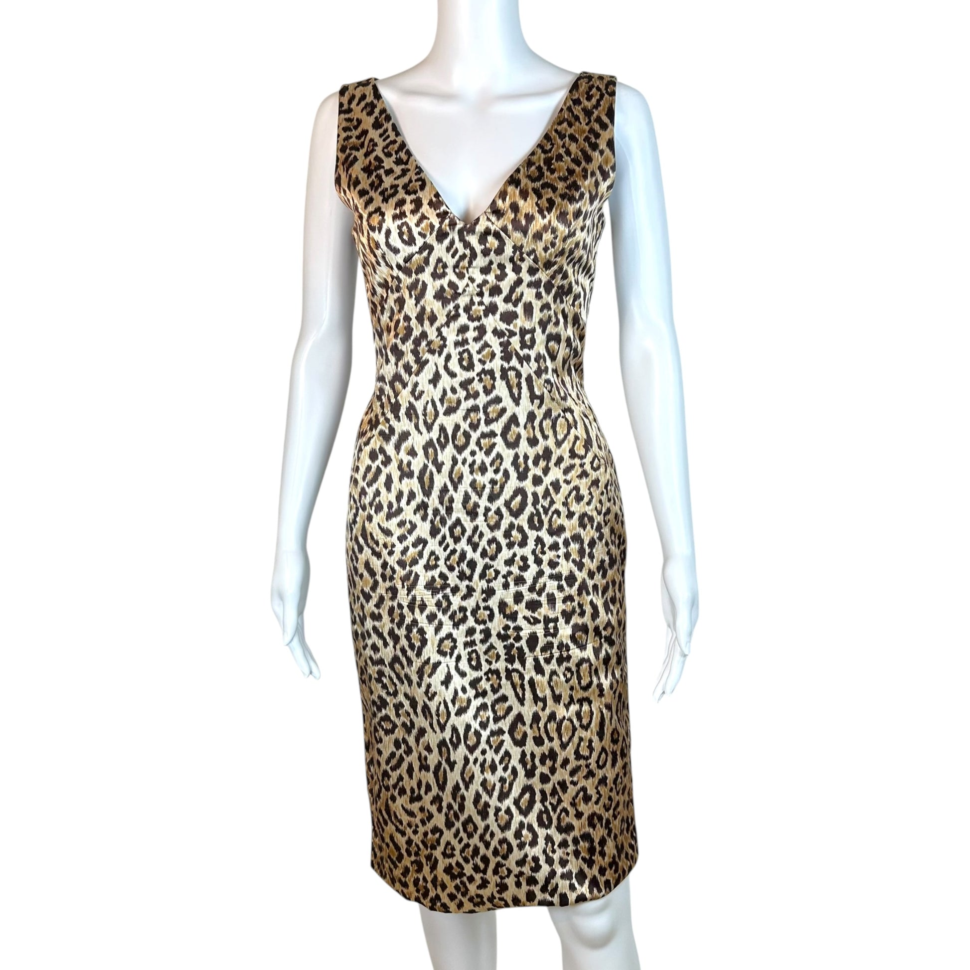 D&G Leopard Print Satin Bodycon Midi Dress