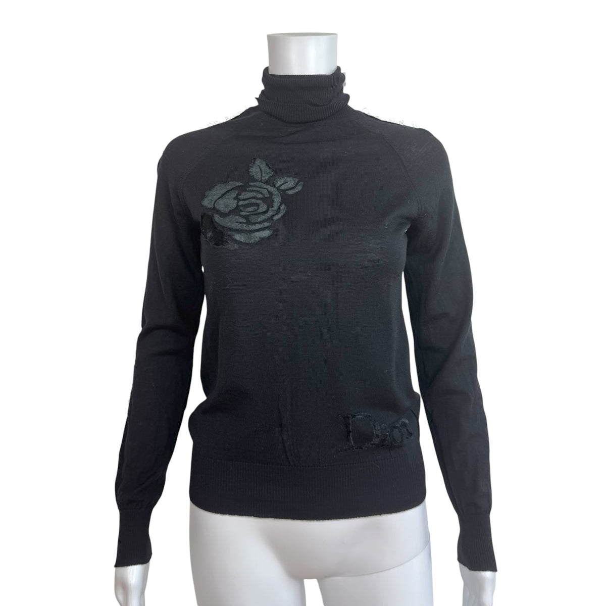 Christian Dior Black Cashmere Velvet Turtleneck Sweater