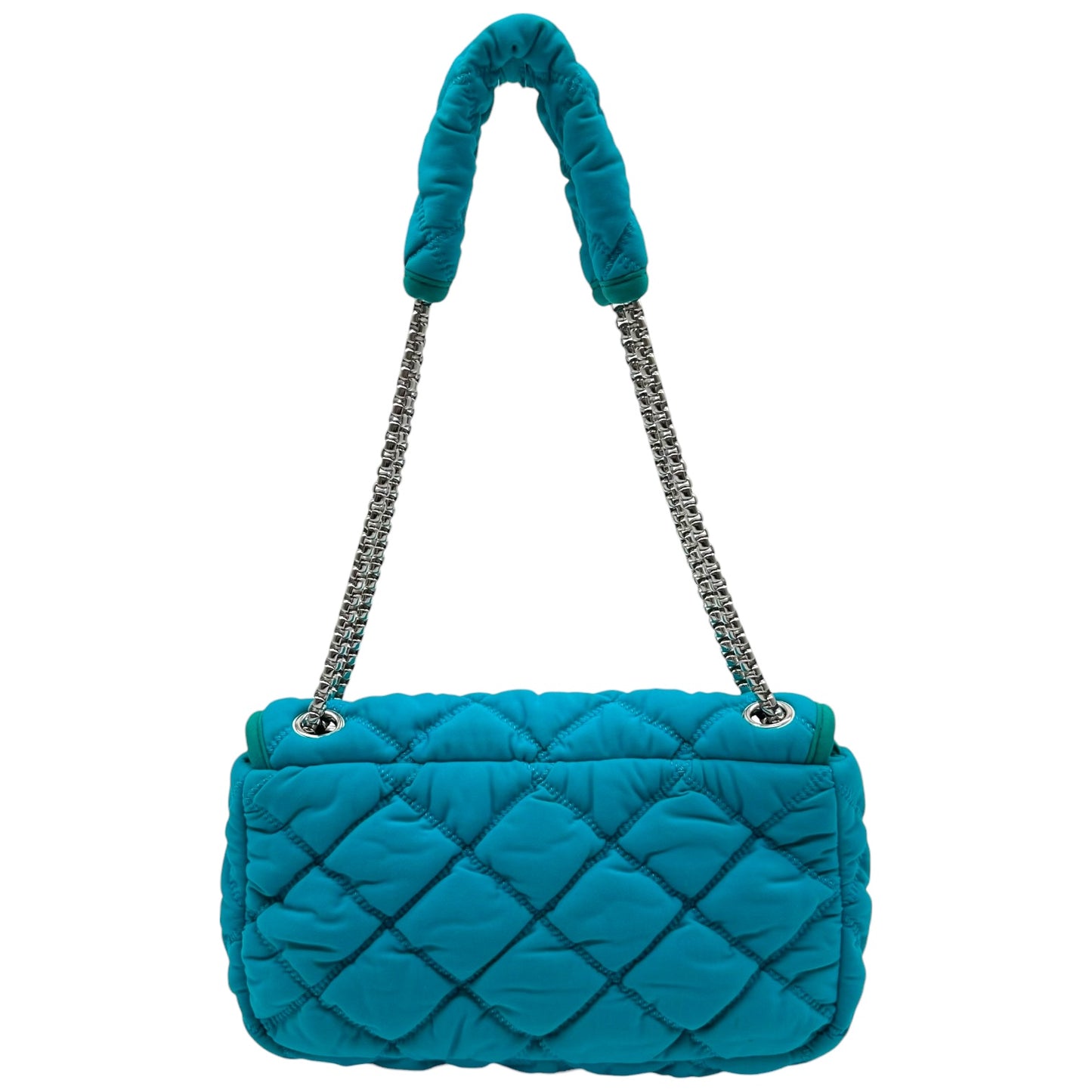 Chanel Turquoise Fabric Bubble Quilt Flap Shoulder Bag 2008-09