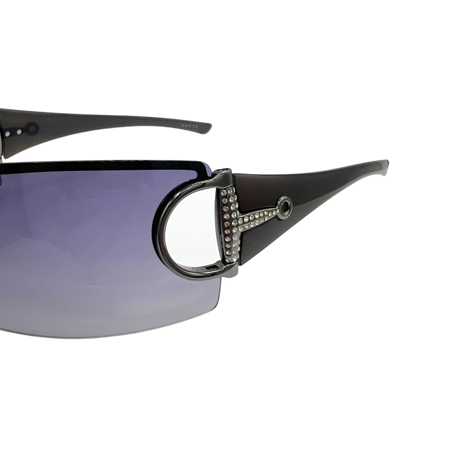 Gucci Crystal Horsebit Black Rimless Shield Sunglasses GG2712 w/ Case