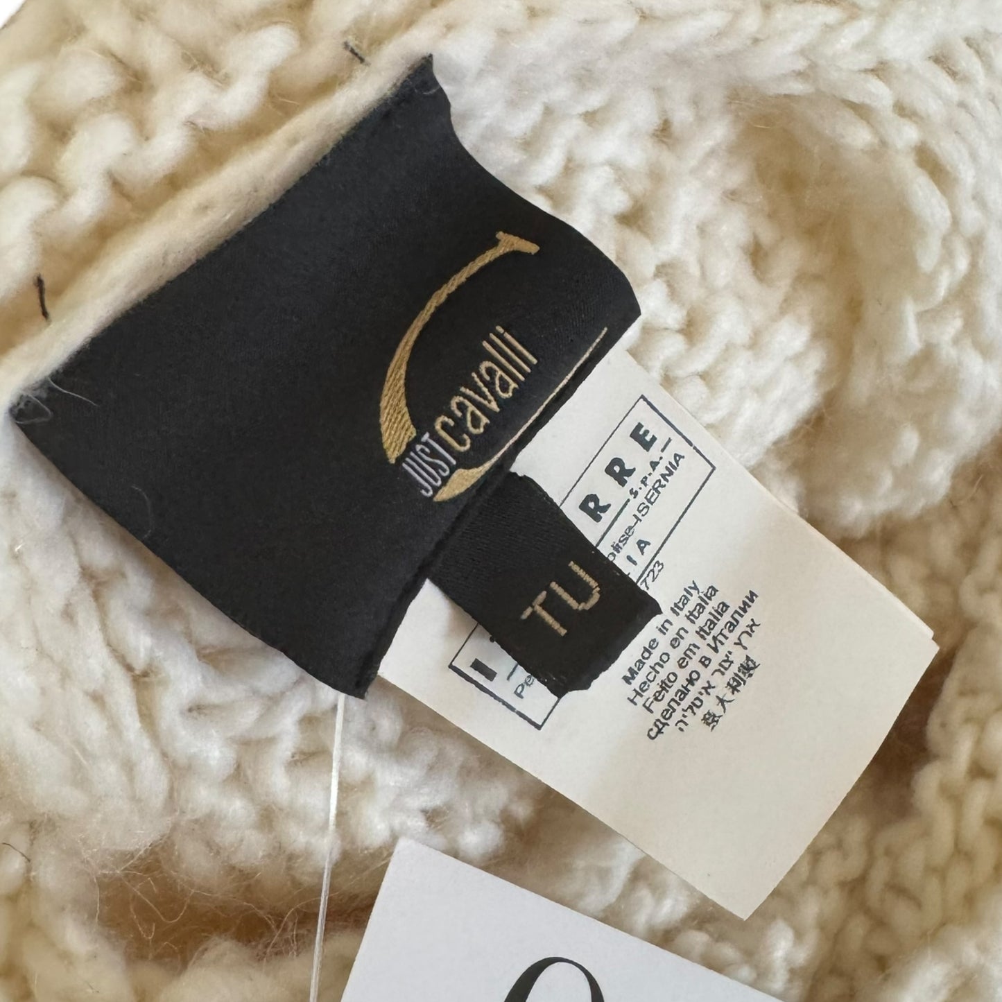 Just Cavalli Roberto Cavalli Ivory Fringe Knit Poncho