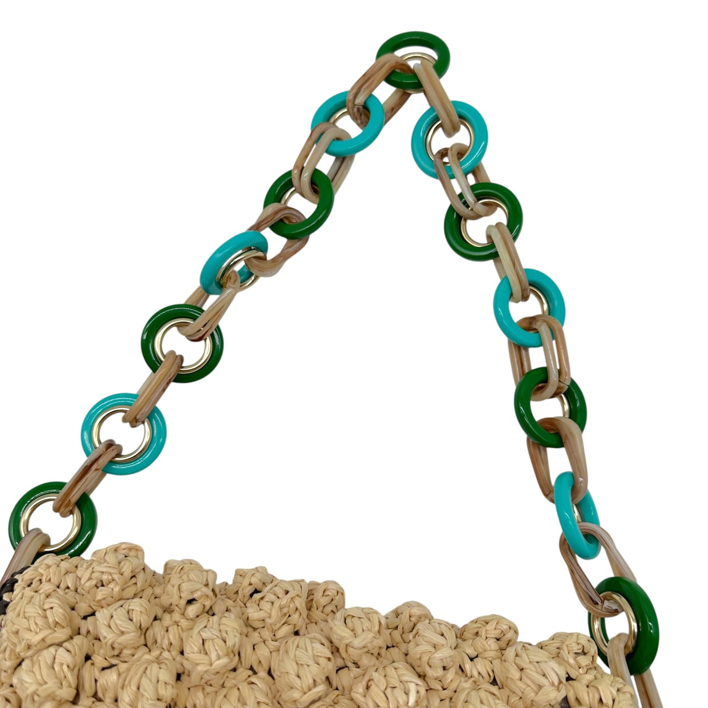 Missoni M Beige Raffia & Turquoise PVC Chain Shoulder Bag