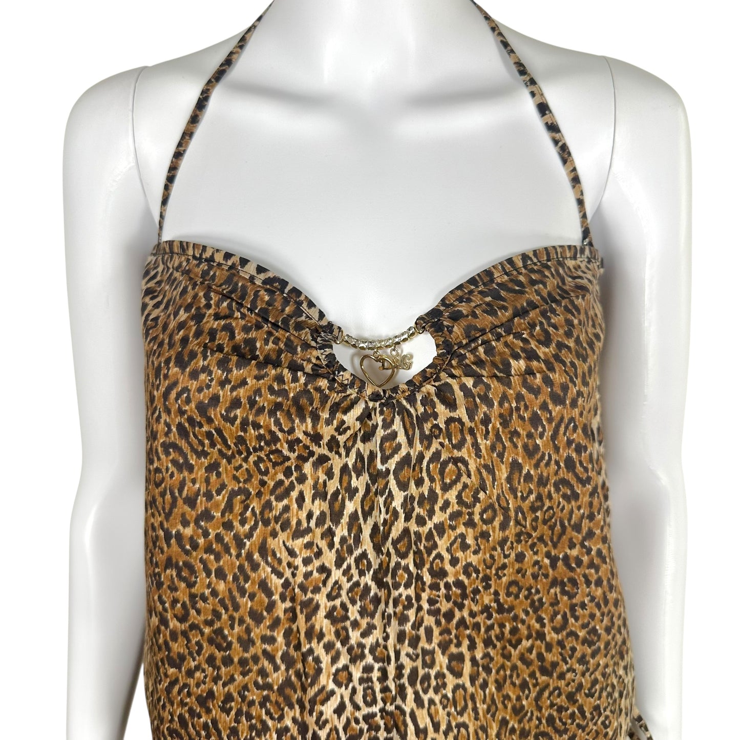 Dolce & Gabbana Beachwear Semi-Sheer Leopard Print Logo Charm Halter Dress