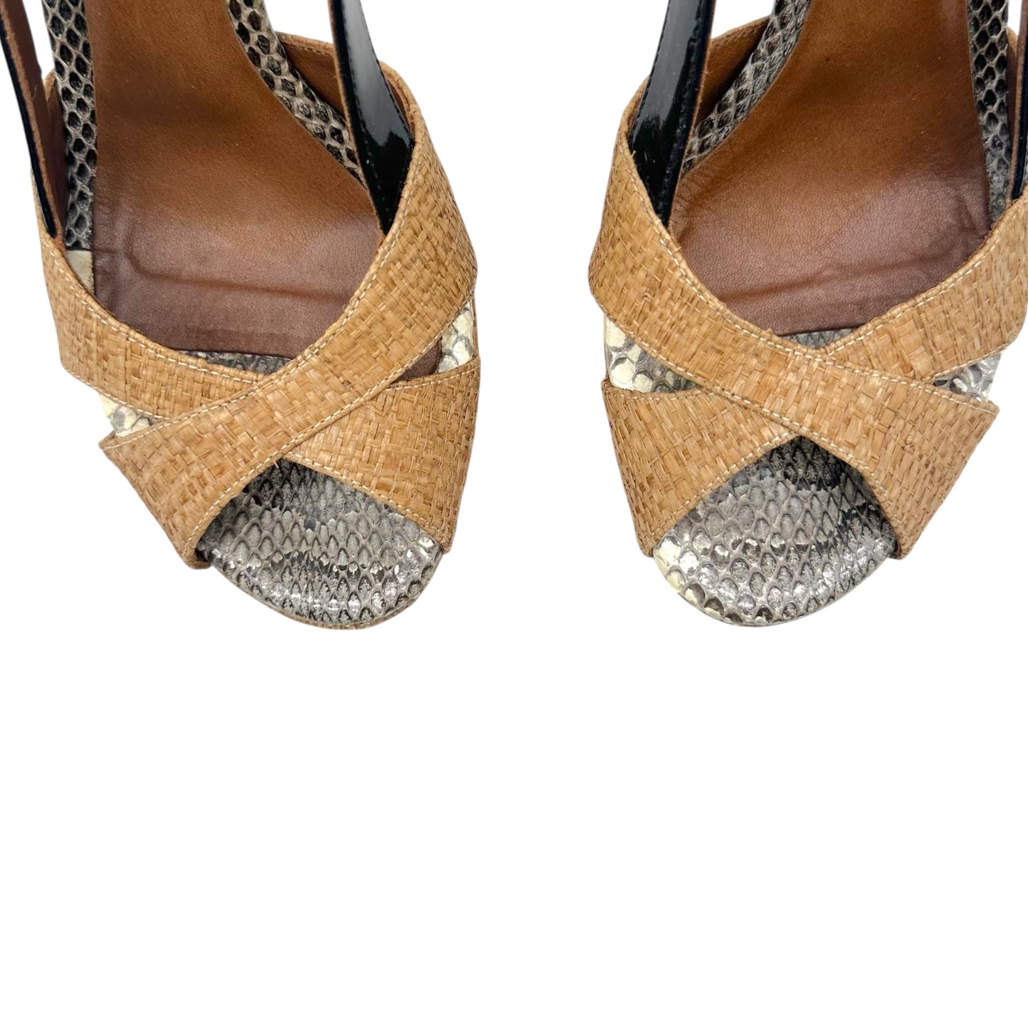 Dolce & Gabbana Raffia Python Platform Sandal Heels