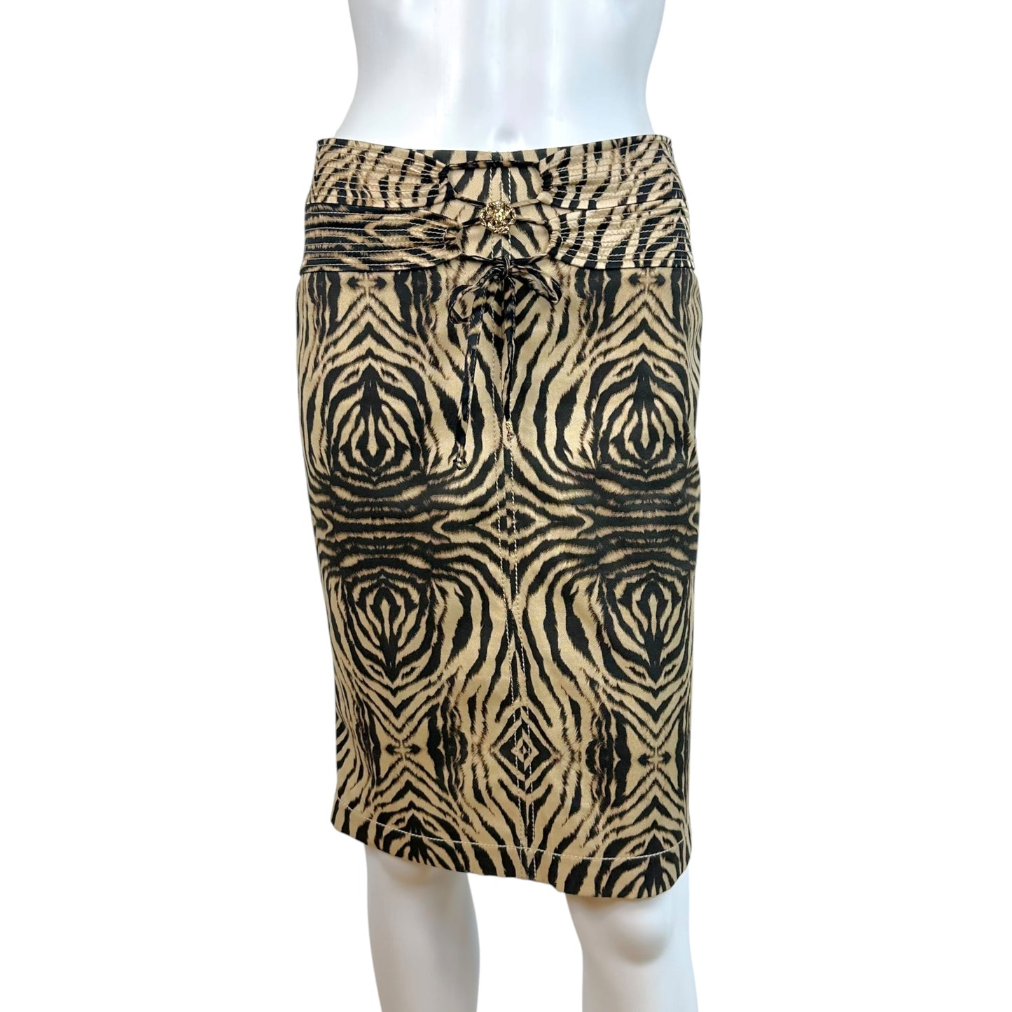 Roberto Cavalli Denim Midi Skirt Brown Zebra Print