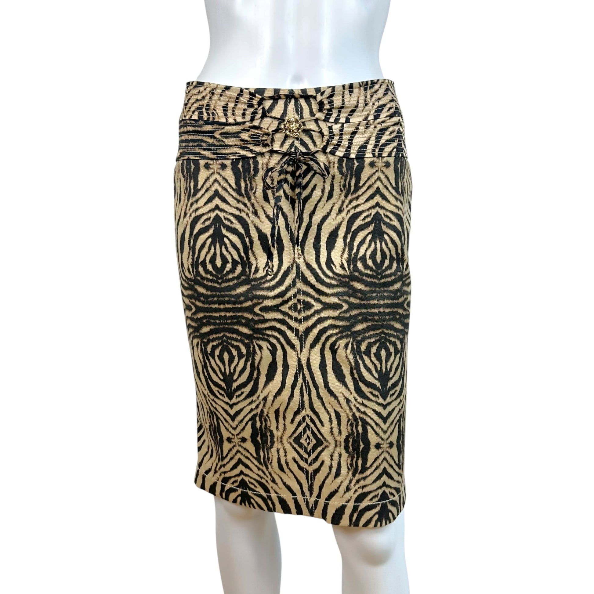 Roberto Cavalli Denim Midi Skirt Brown Zebra Print
