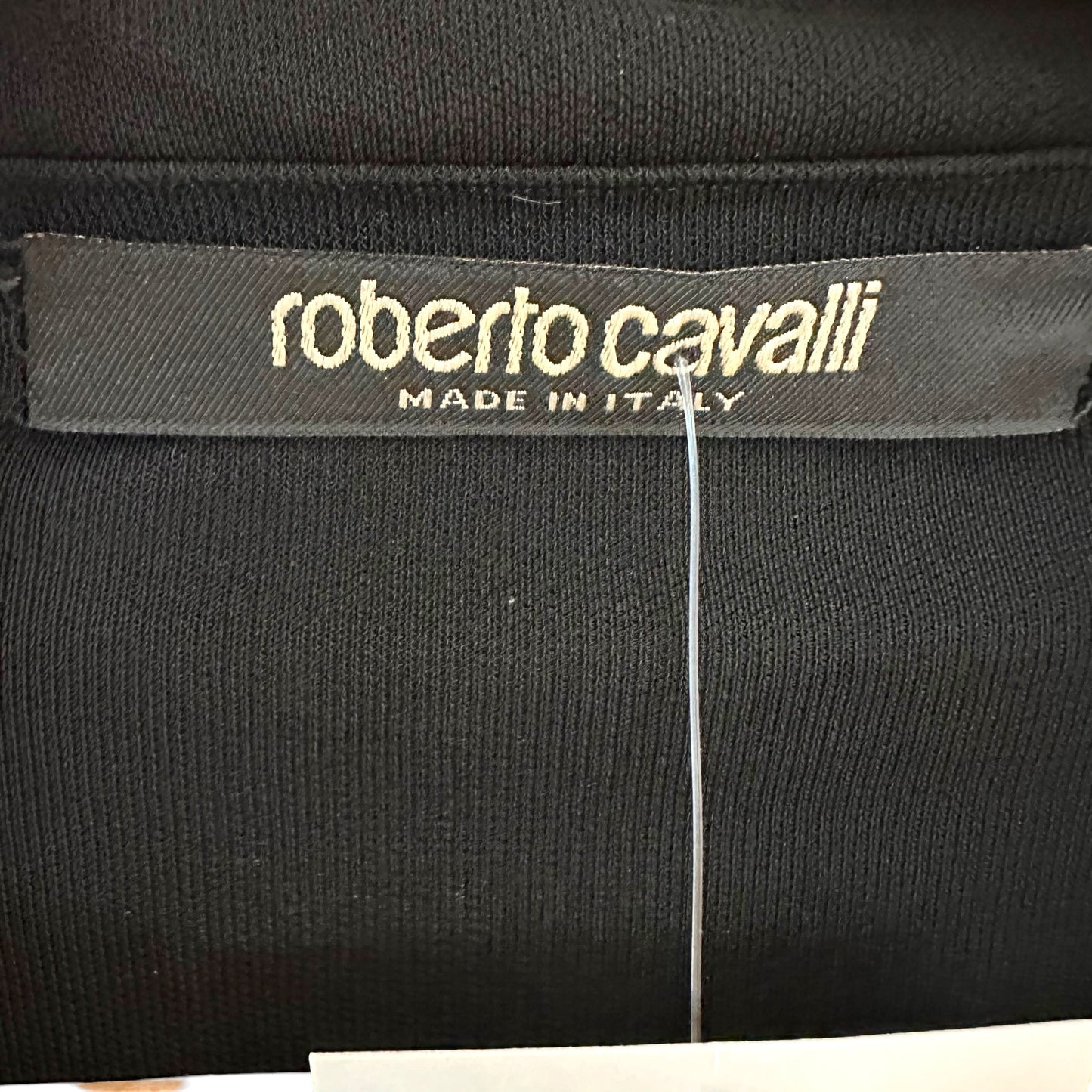 Roberto Cavalli Black V-Neck Blouse w/ Silver & Turquoise Applique