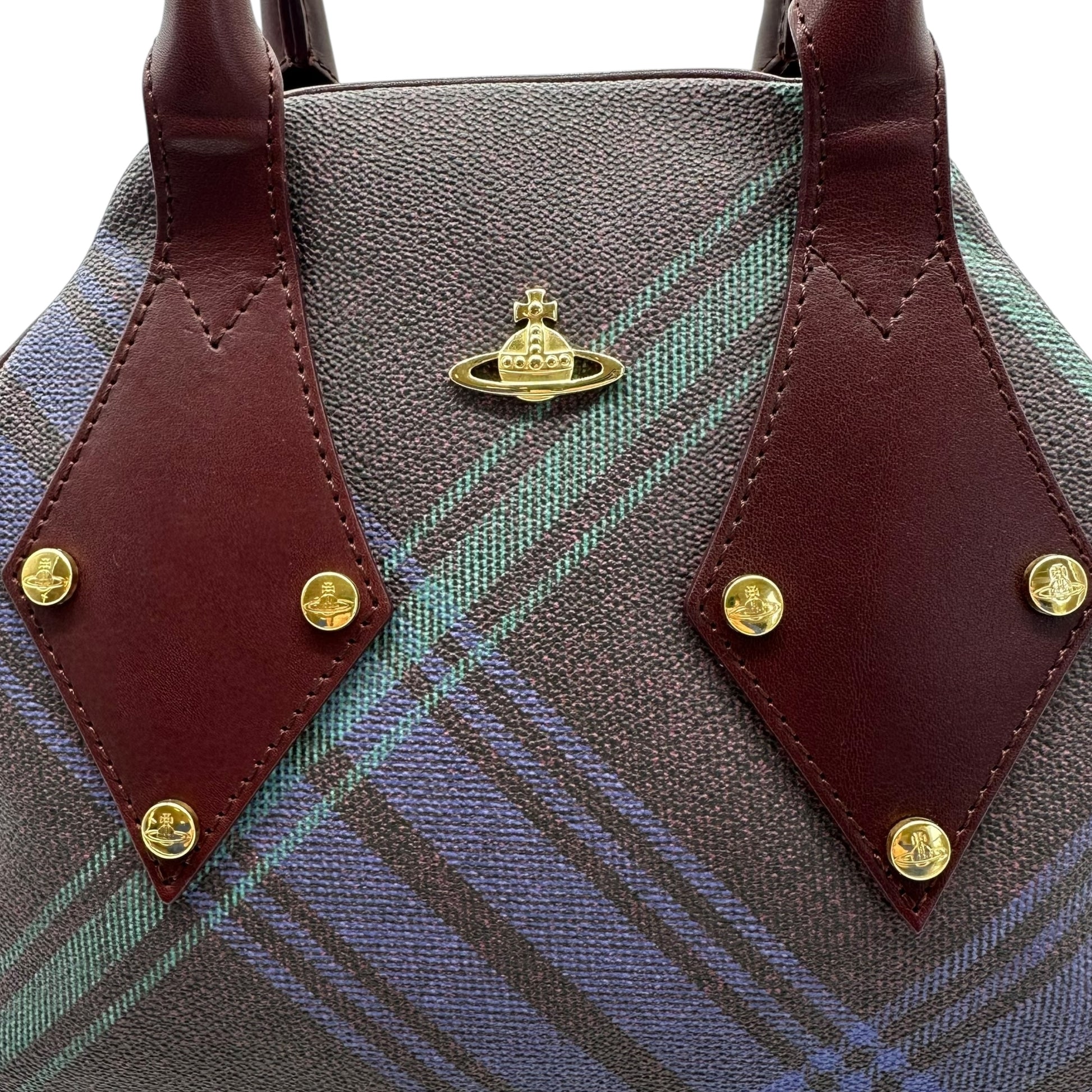 Vivienne Westwoon Burgundy & Blue Plaid Bowler Bag - Outfit Repeater