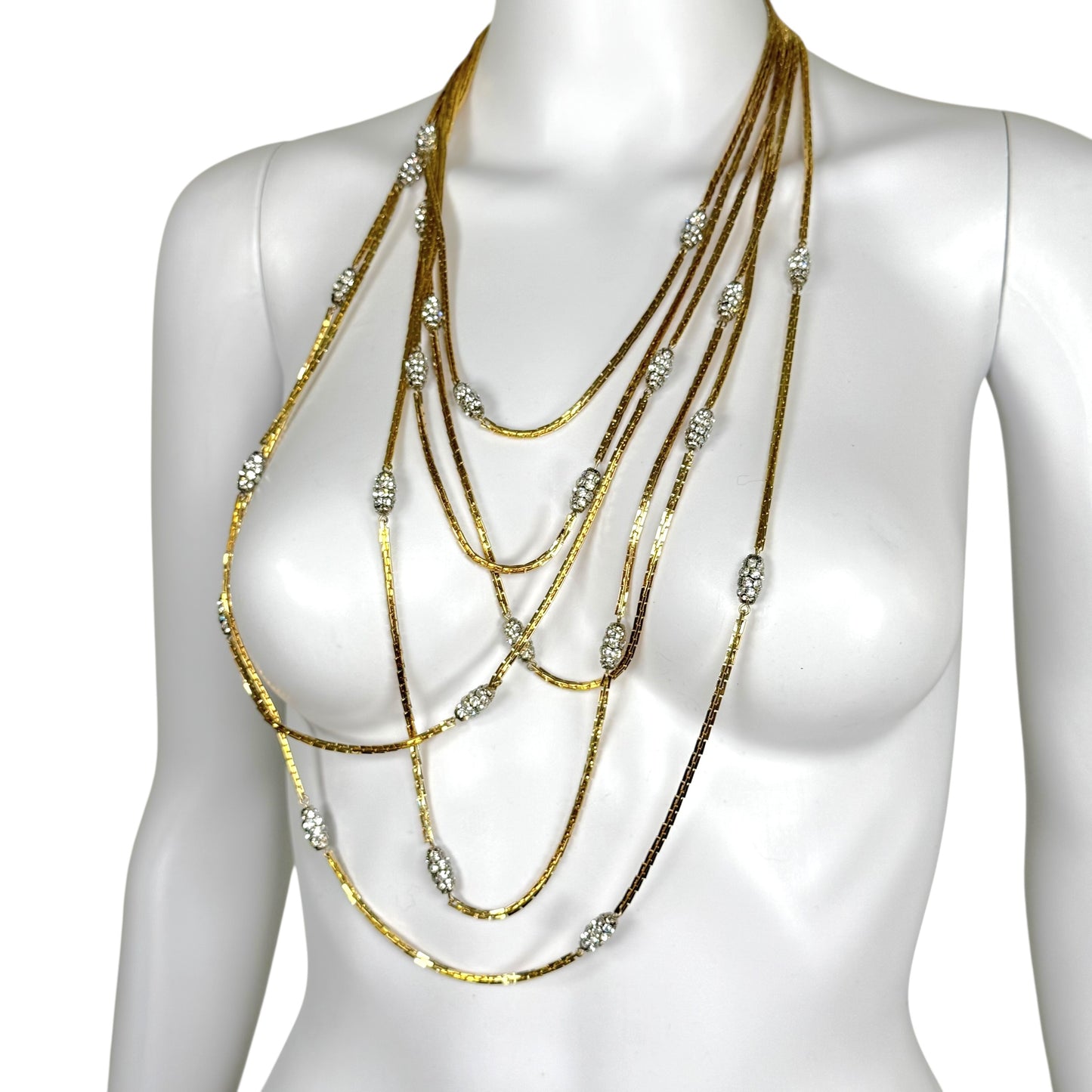 Christian Dior 80's Vintage 6-Strand Gold & Crystal Necklace