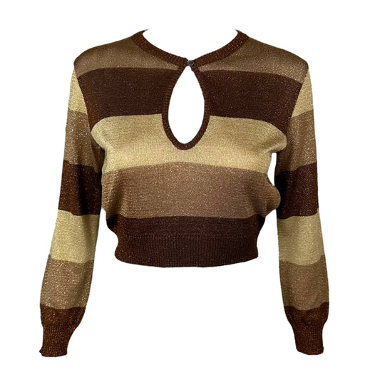 Dolce & Gabbana Brown Striped Lamé Crop Sweater