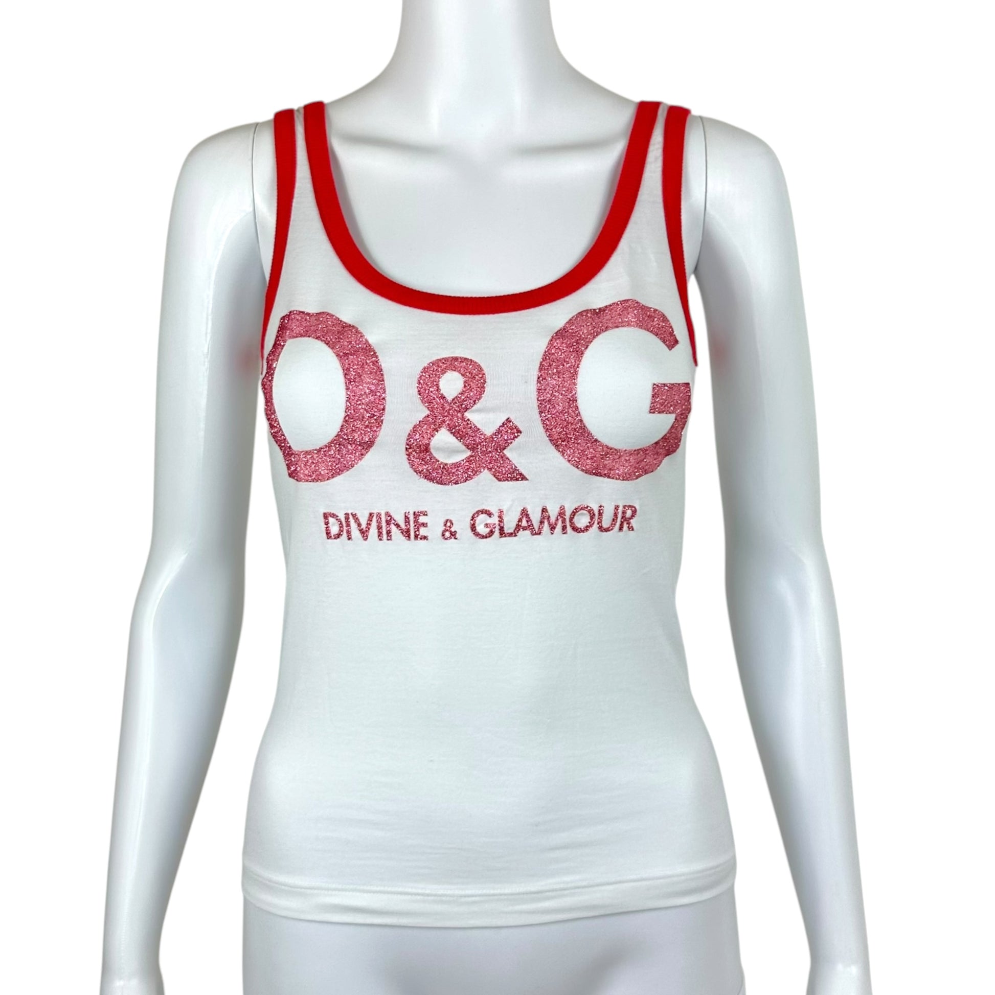 D&G Dolce & Gabbana Pink White Logo Tank Top