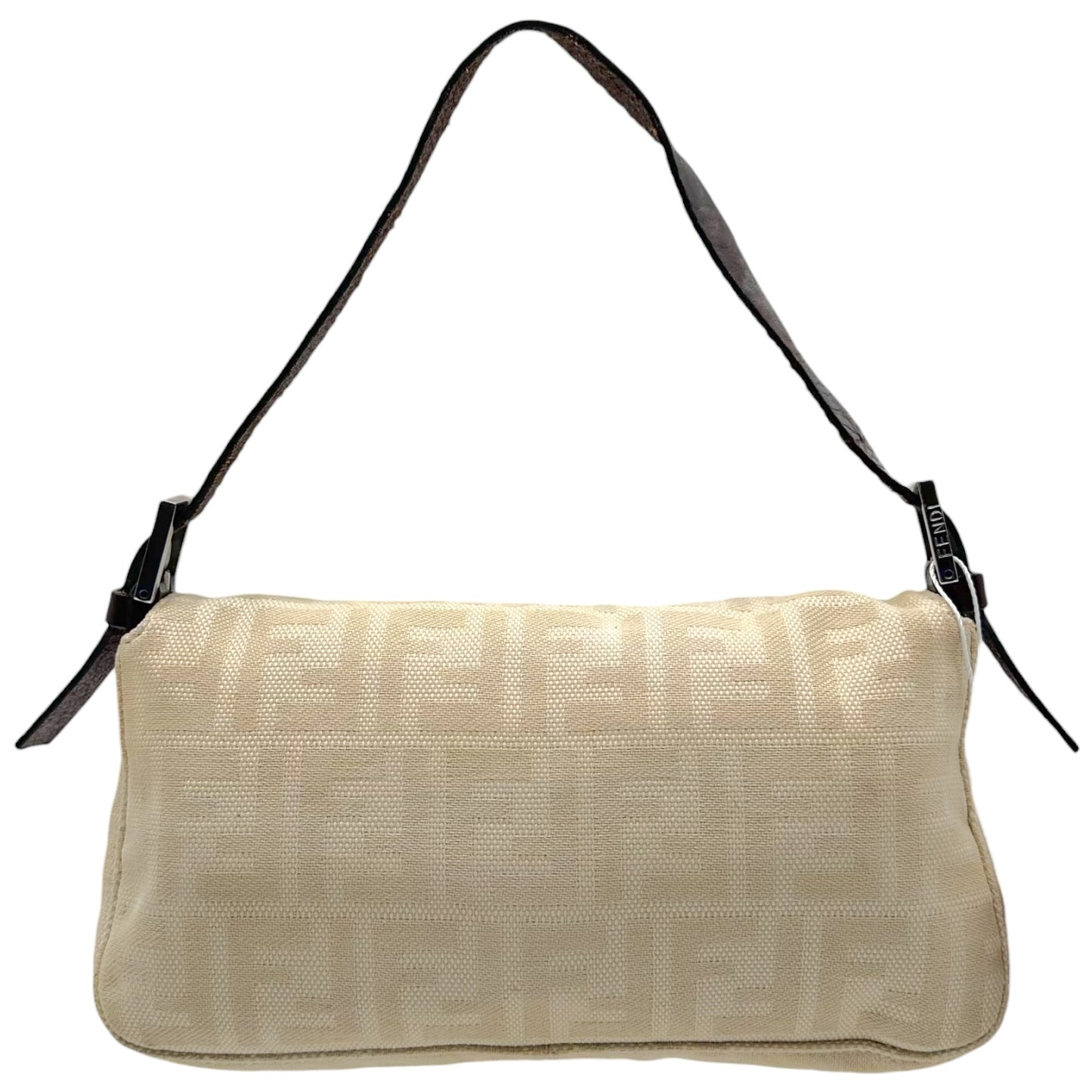 Fendi Ivory Zucca & Brown Leather Baguette Bag