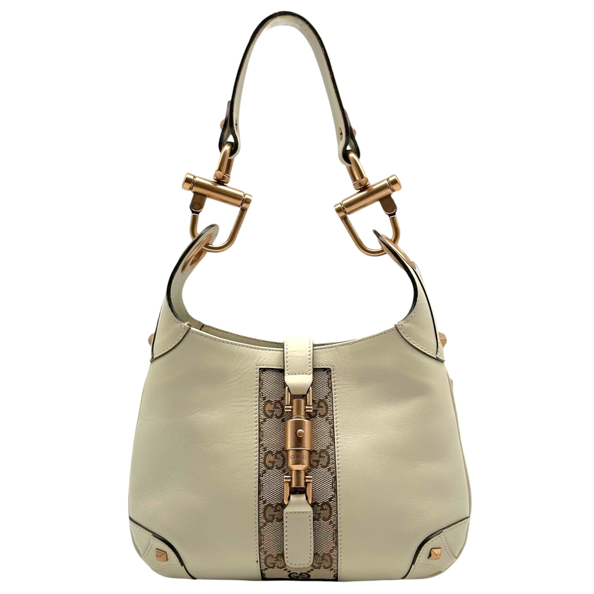 Gucci Mini Piston Lock Jackie Bag Ivory Leather Monogram
