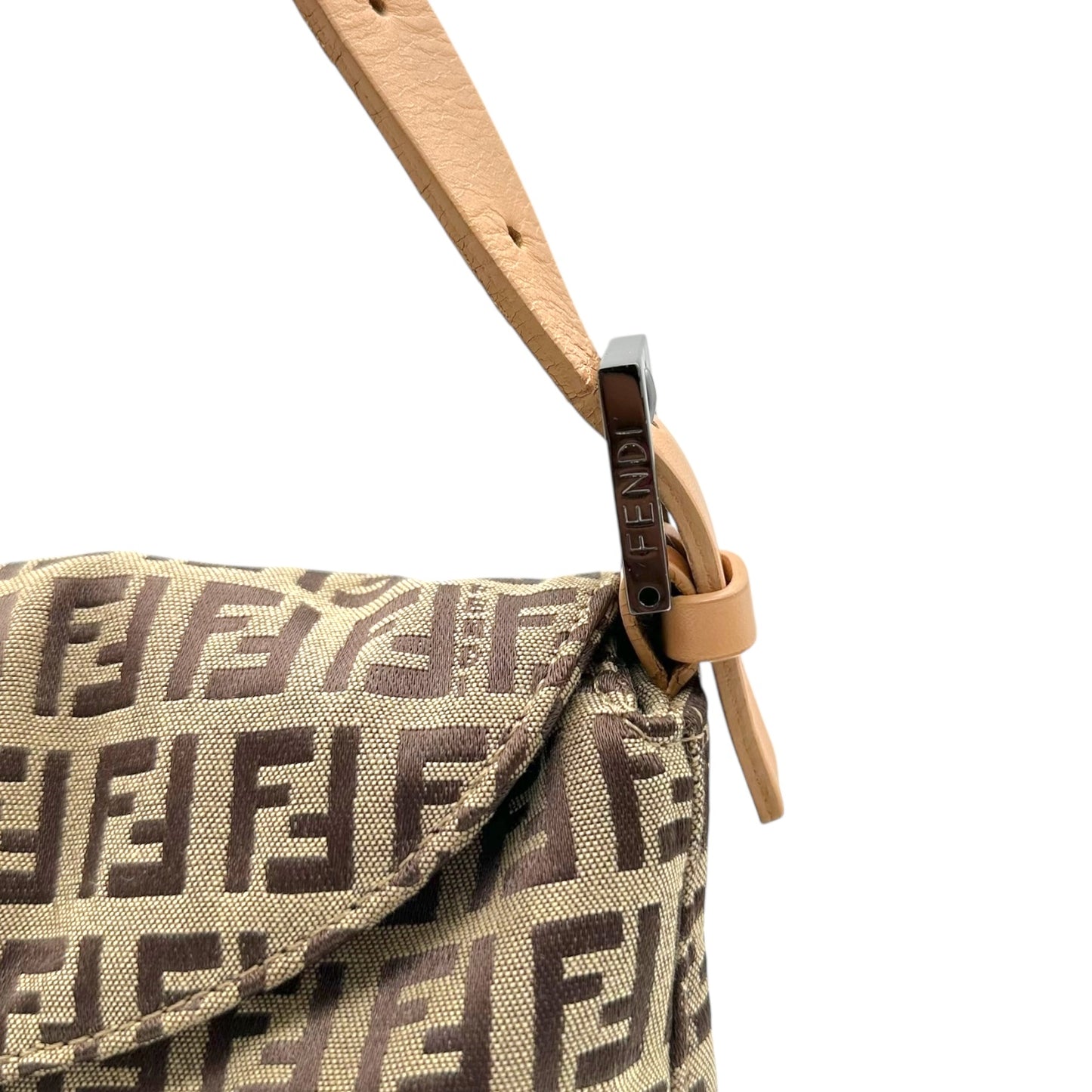 Fendi Tan Zucchio Fold-Over Baguette Bag