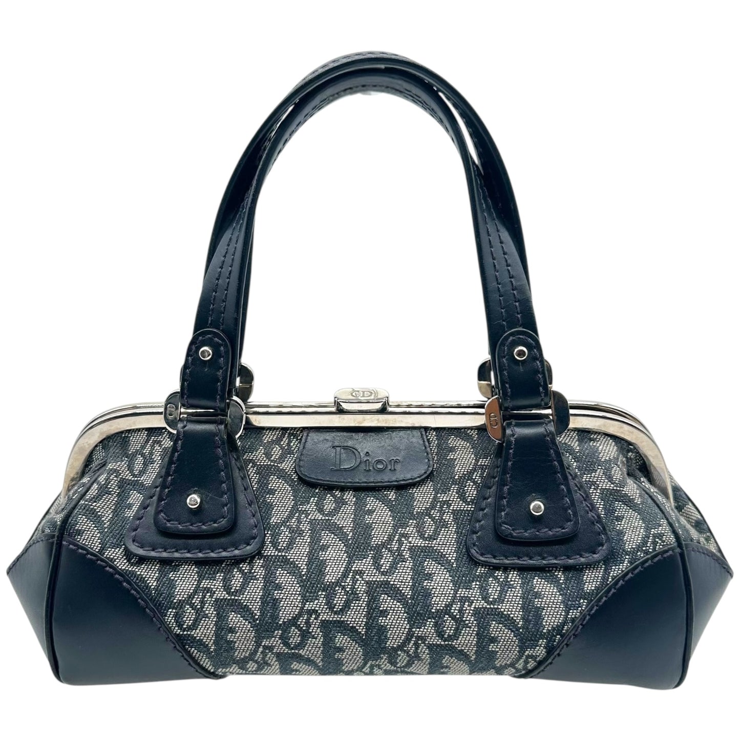 Christian Dior Navy Blue Trotter Monogram East West Kisslock Bag