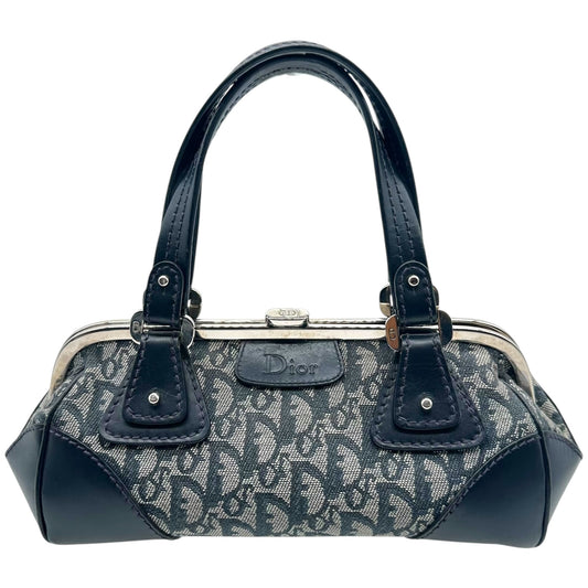 Christian Dior Navy Blue Trotter Monogram East West Kisslock Bag