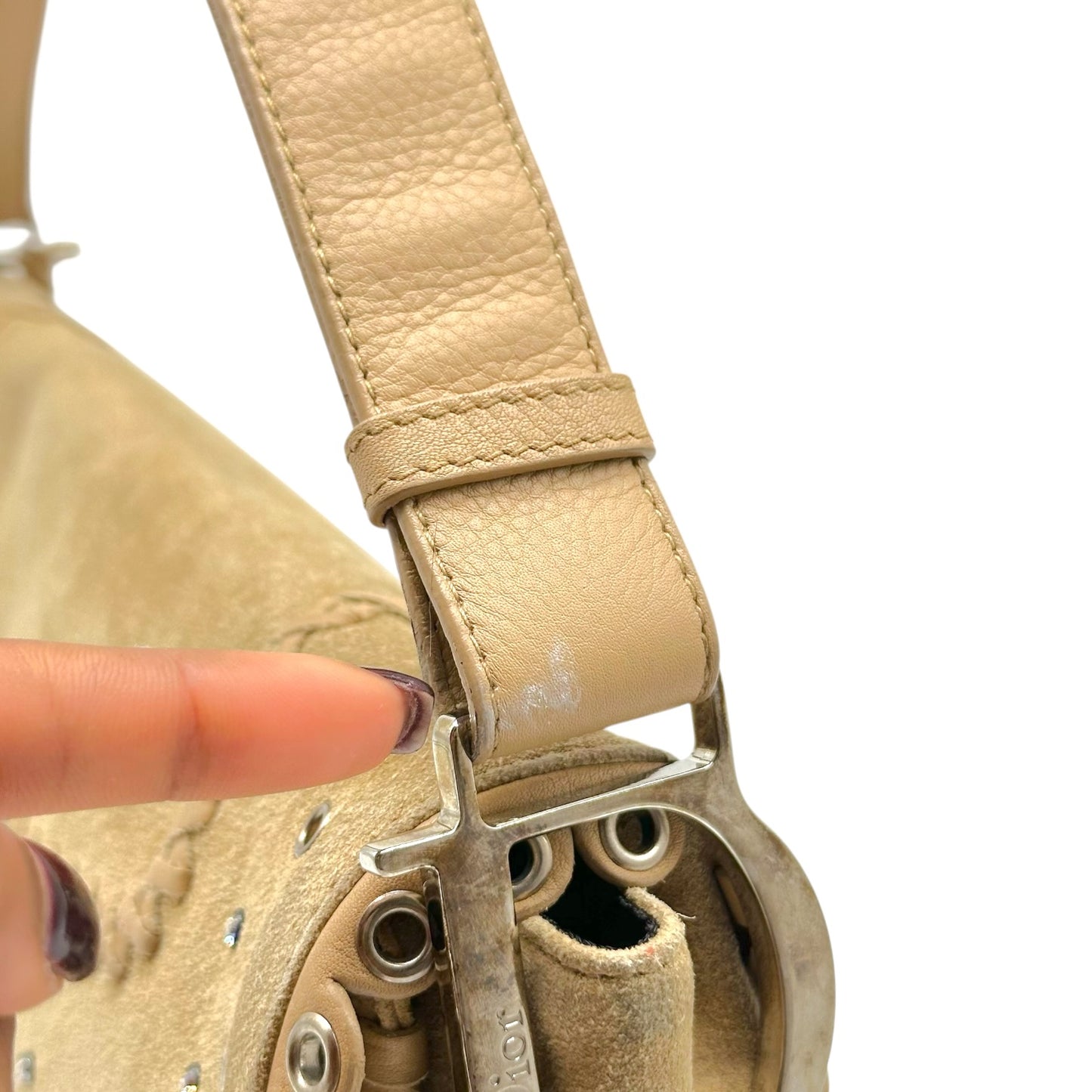 Christian Dior Tan Suede Rhinestone Shoulder Bag