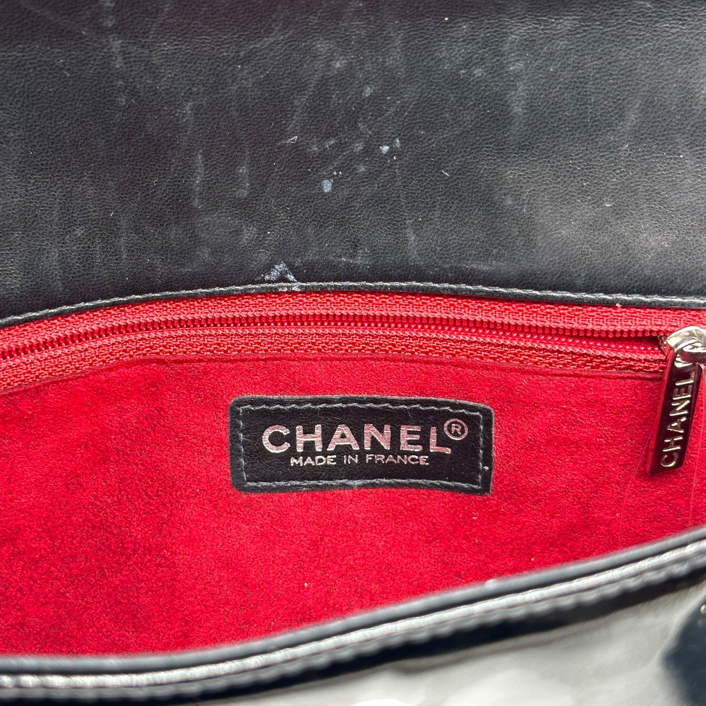 Chanel Black Patent Leather Chocolate Bar Pochette Bag