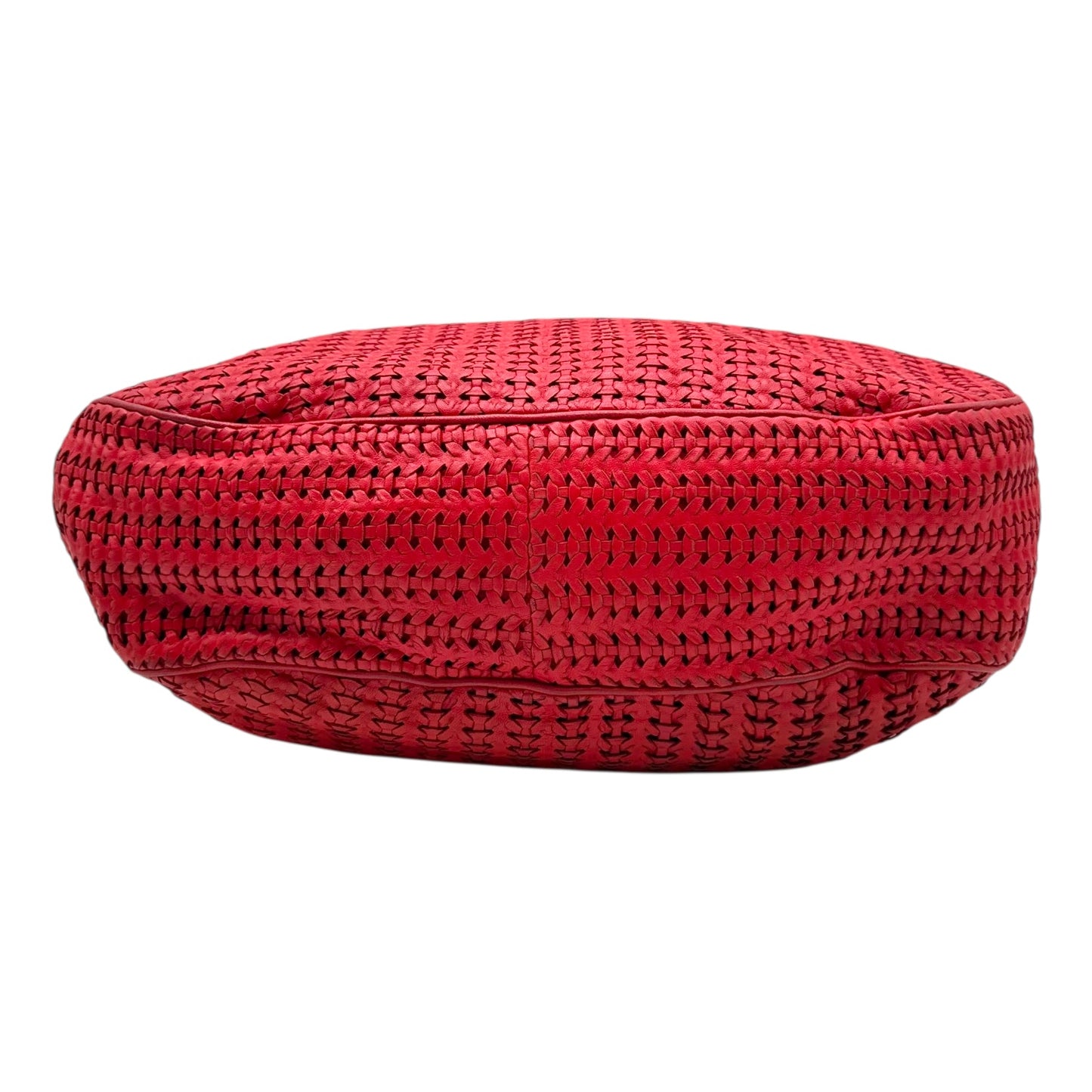 Christian Dior Red Leather Intrecciato Woven Hobo Bag