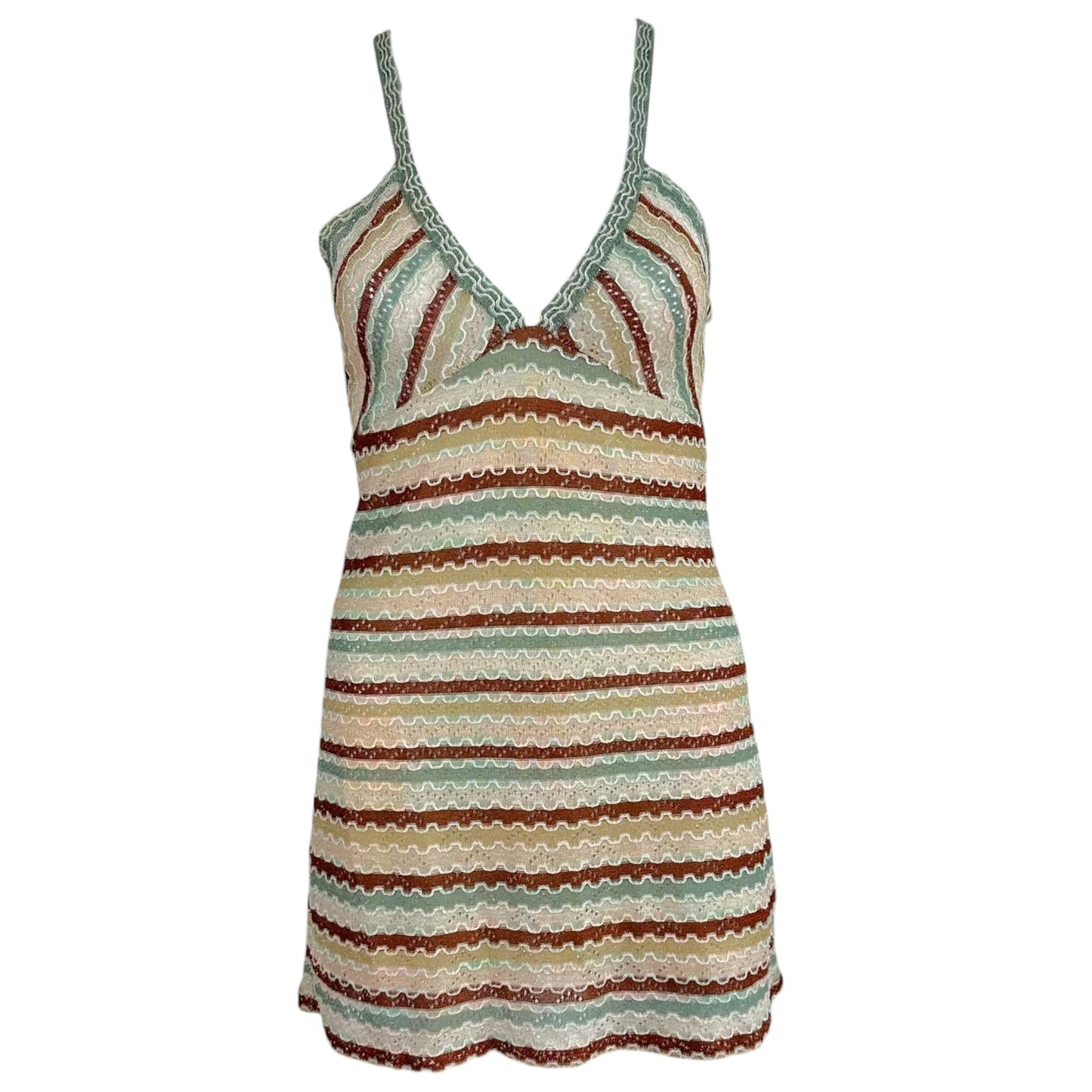 M Missoni Mini Dress Light Blue Metallic Chevron Knit