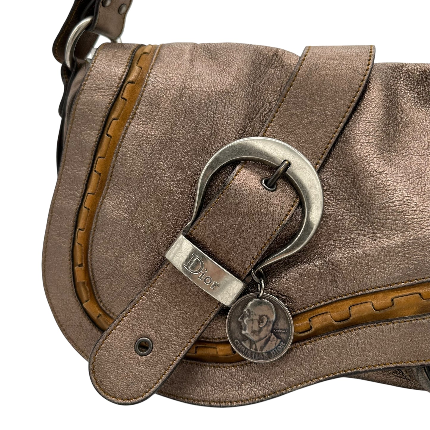 Christian Dior Metallic Silver Leather Gaucho Bag