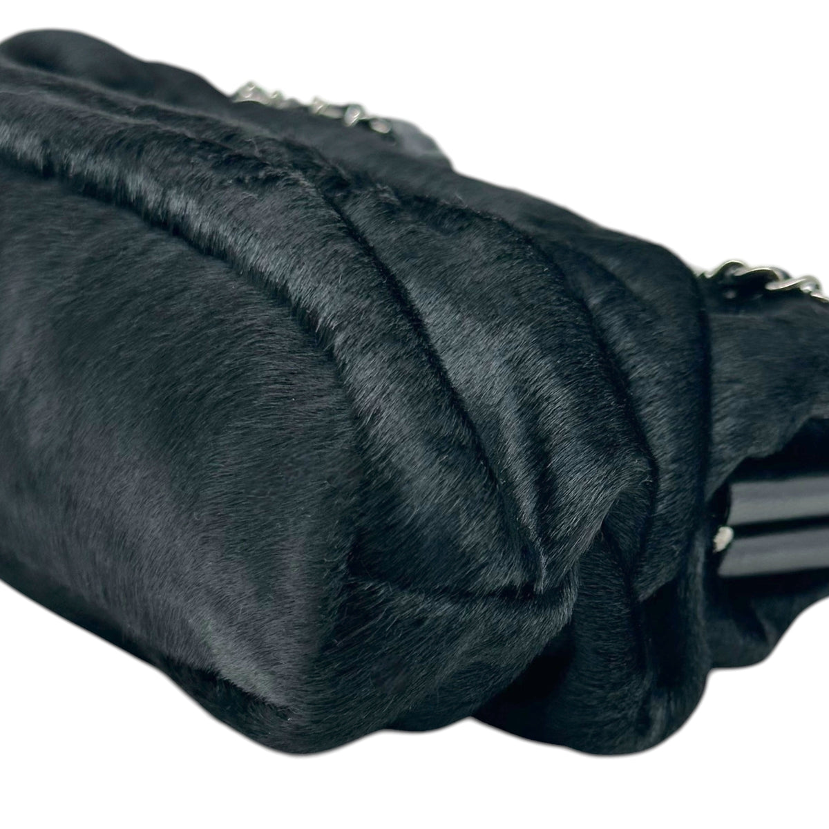 Chanel Black Ruched Ponyhair Handbag with Kisslock Closure