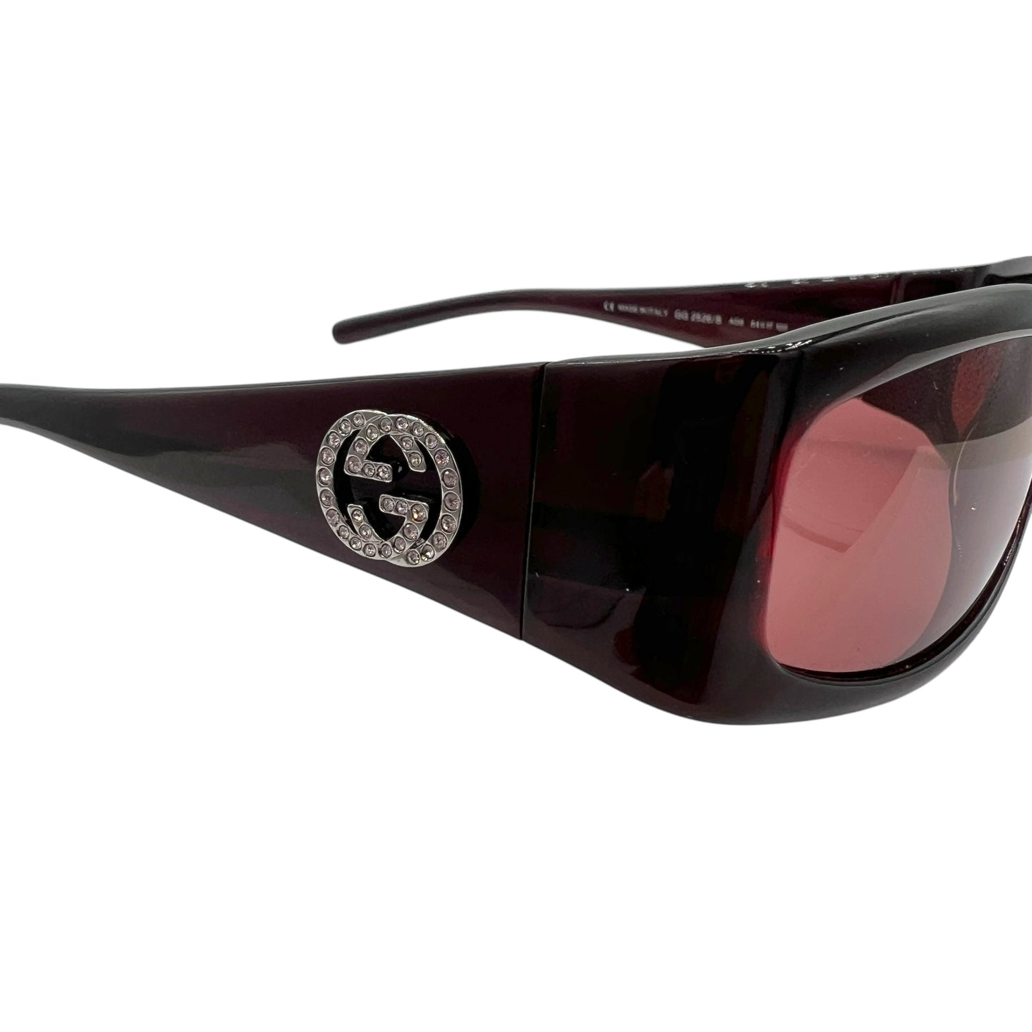 Gucci Burgundy & Crystal Logo Rectangle Sunglasses GG2526 w/ Case