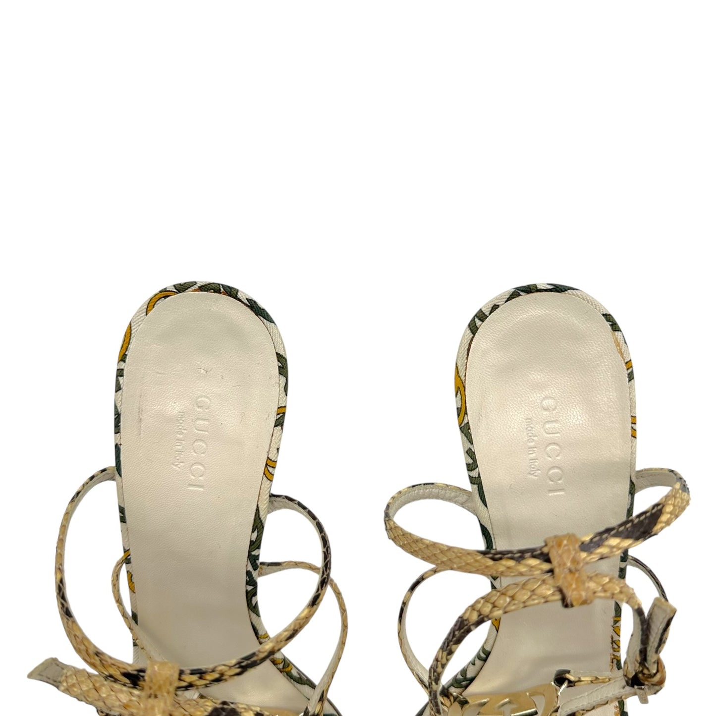 Gucci Python & Green Monogram Logo Charm Heels