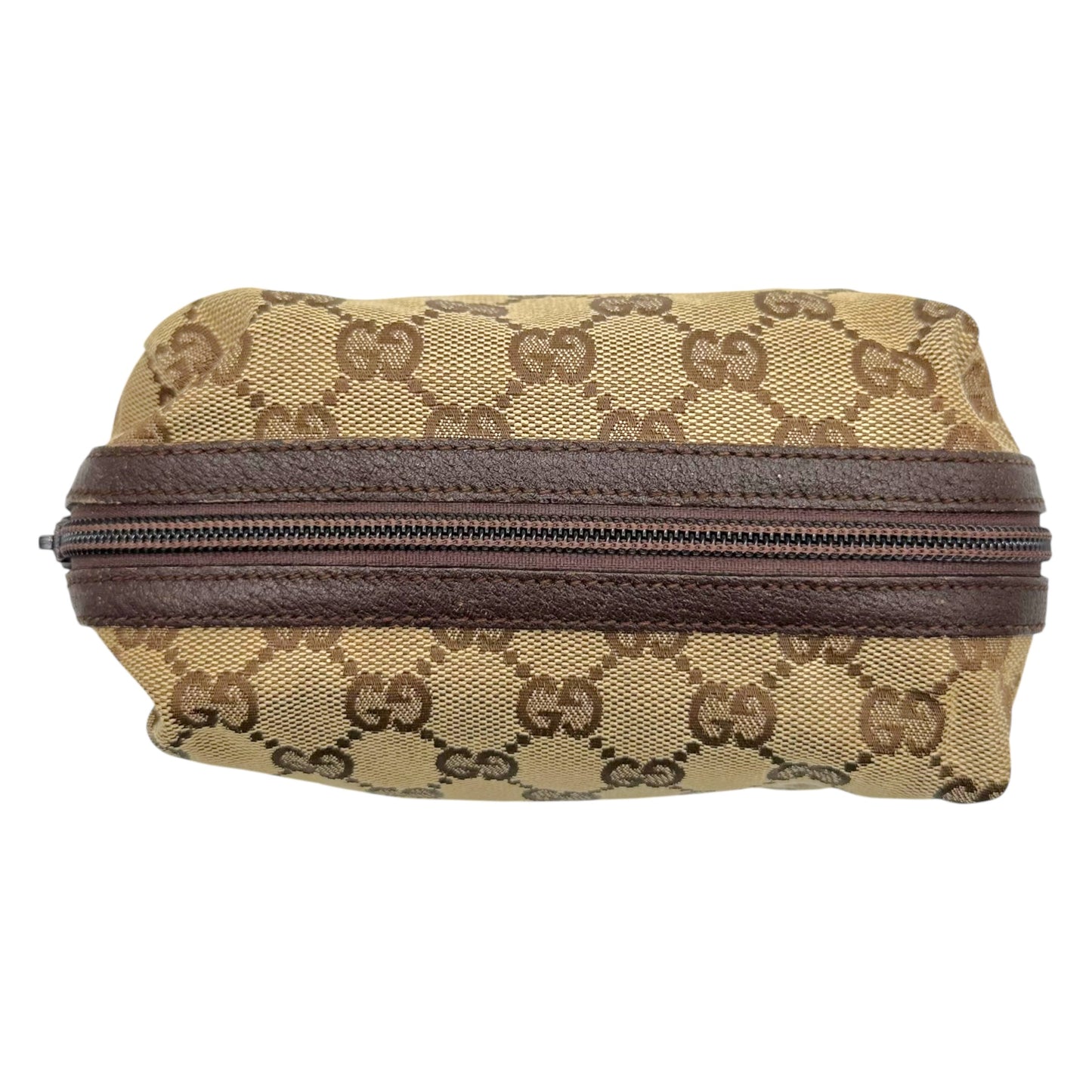 Gucci Cosmetic Pouch Tan Monogram Brown Leather