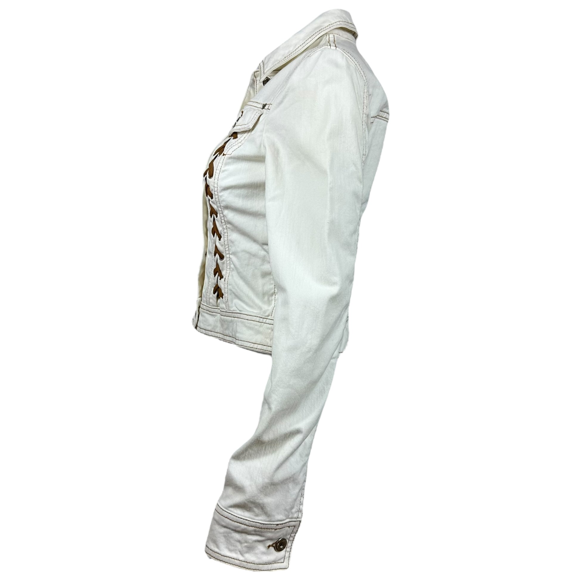 D&G Dolce & Gabbana White Lace Up Denim Jacket - Outfit Repeater